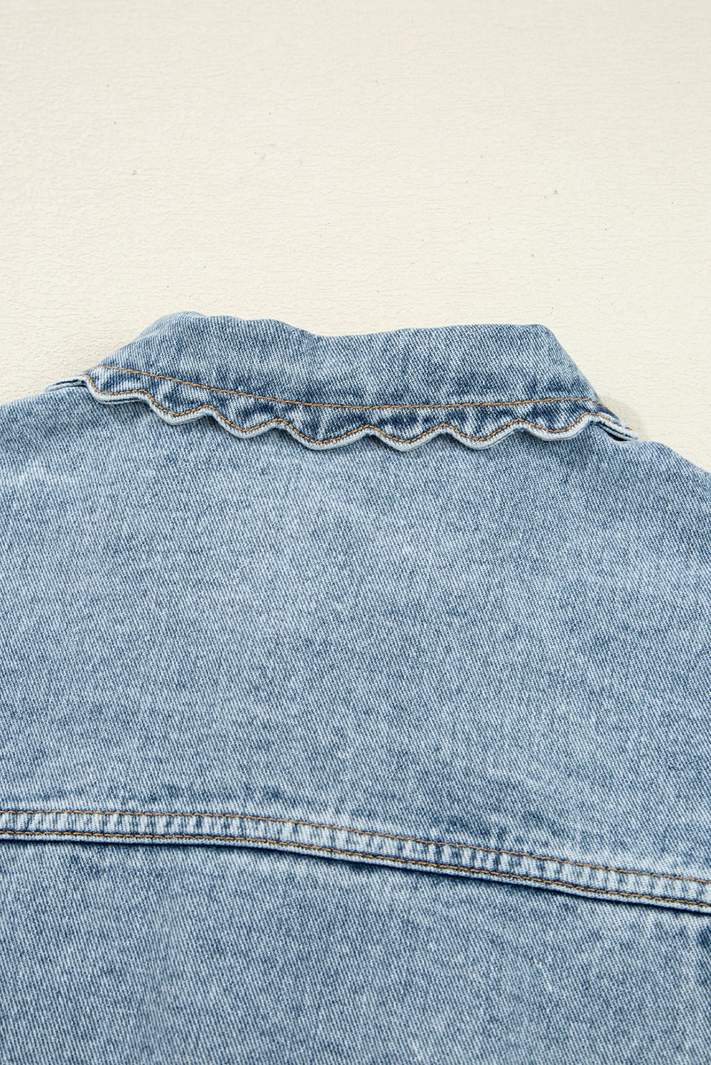 Myosotis Scallop Trim Collar Patched Pocket Button Up Mineral Washed Denim Jacket