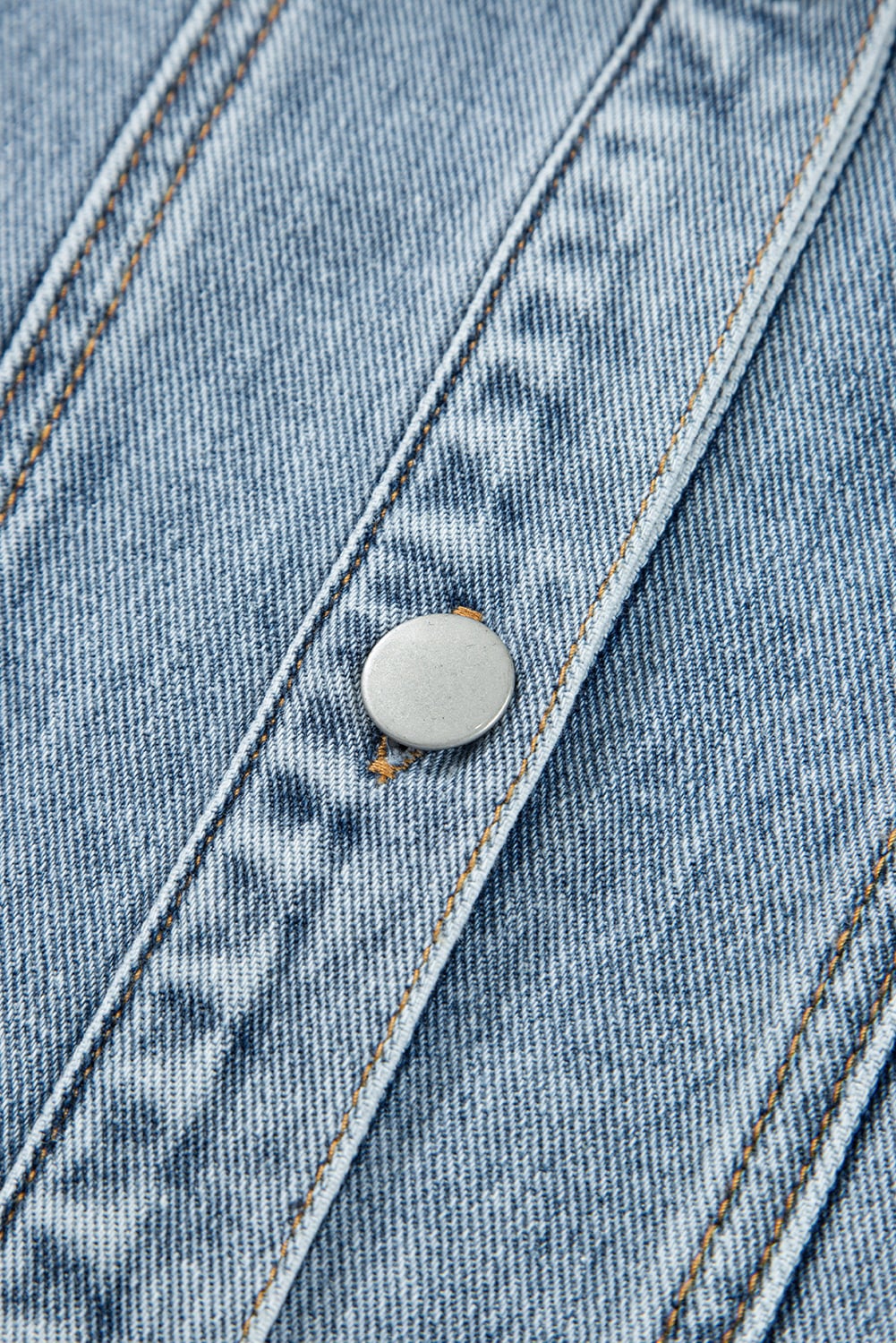 Myosotis Scallop Trim Collar Patched Pocket Button Up Mineral Washed Denim Jacket