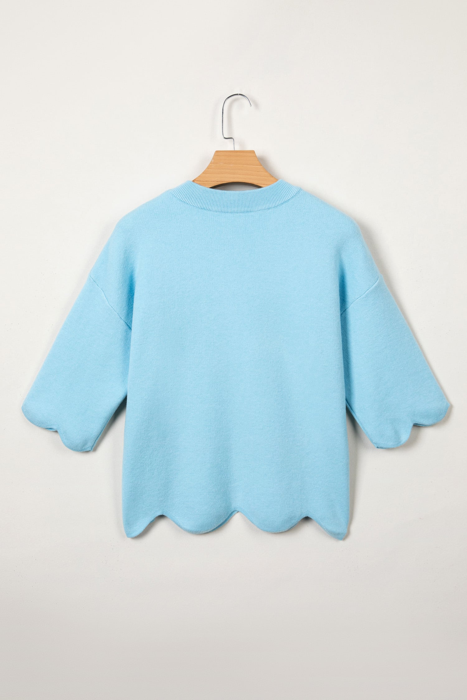Myosotis Scalloped Hem 3/4 Sleeve Sweater Top