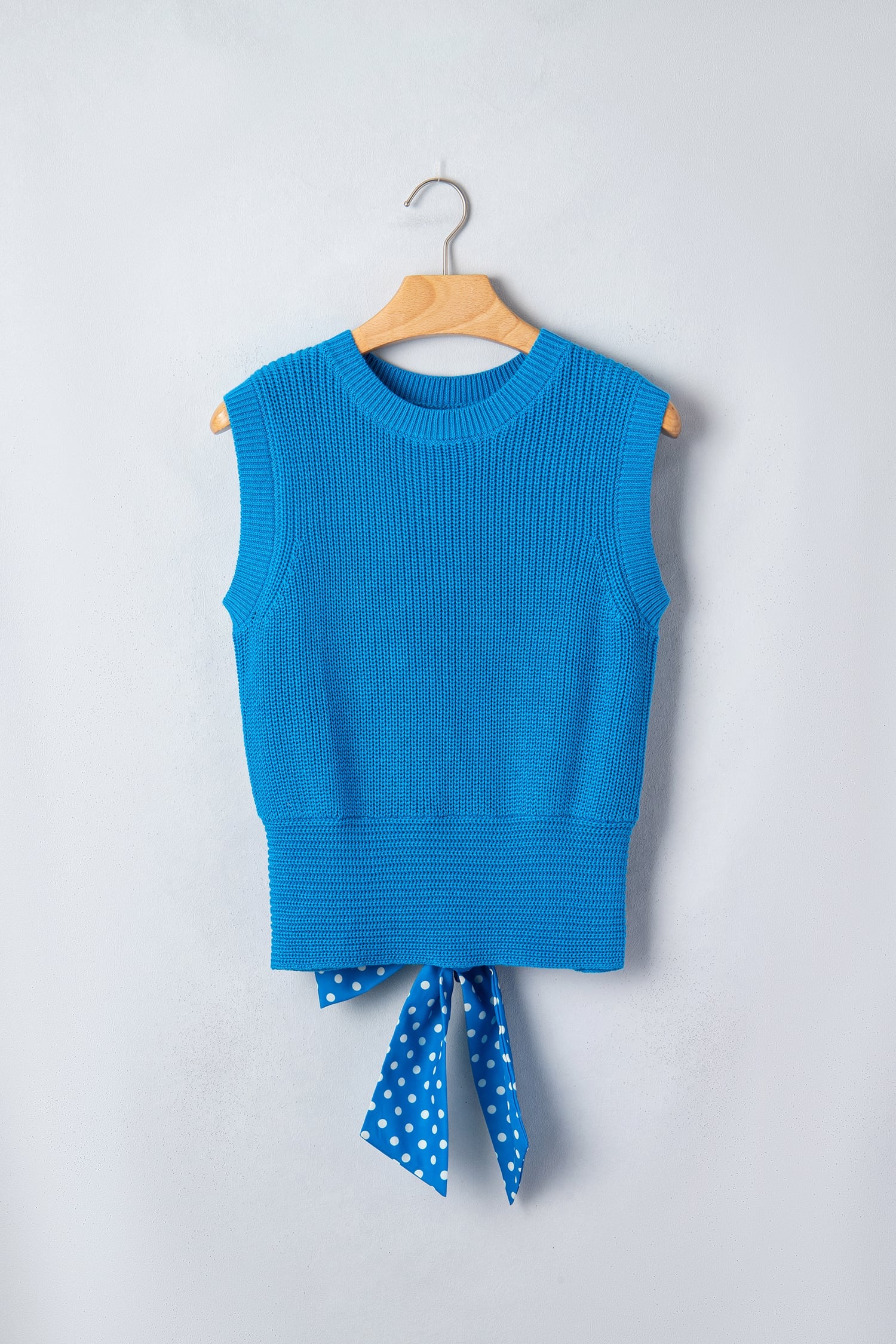 Myosotis Slim Knit Polka Dot Knot Back Cropped Sweater Tank
