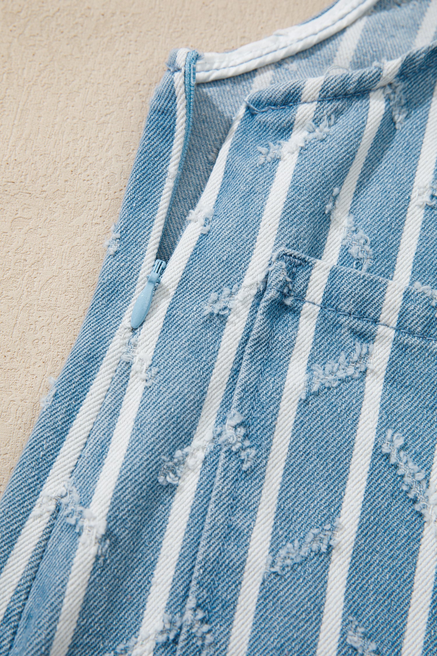 Myosotis Striped Distressed Ruffled Wide Leg Denim Overalls
