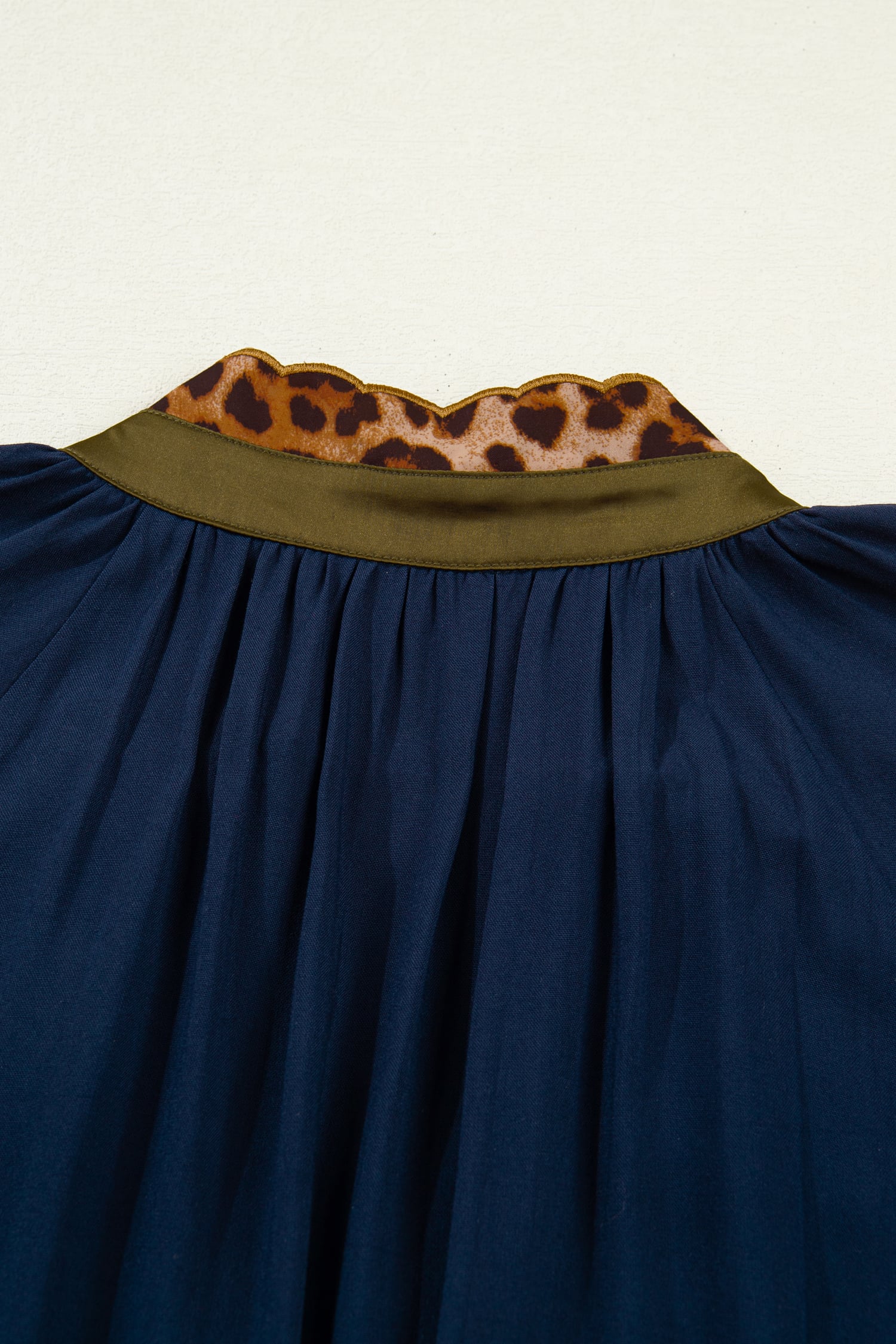 Navy Blue Button Detail Leopard Metallic Trim Short Sleeve Tunic Dress