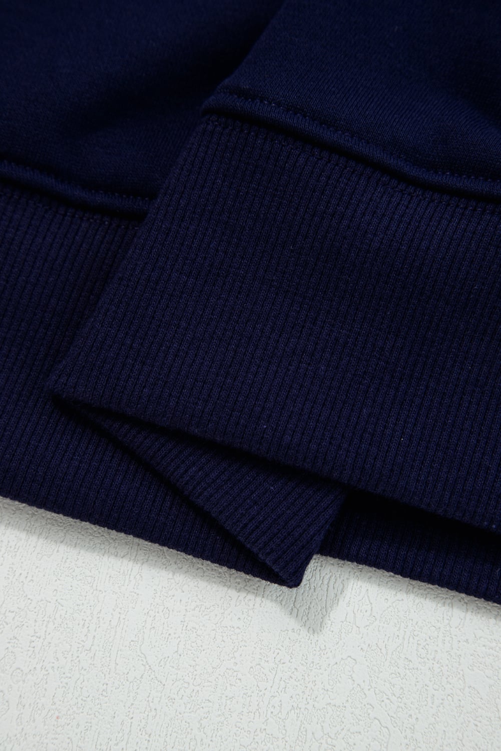Navy Blue CLASSY UNTIL KICKOFF Plush Letter Patched Loose Sweatshirt