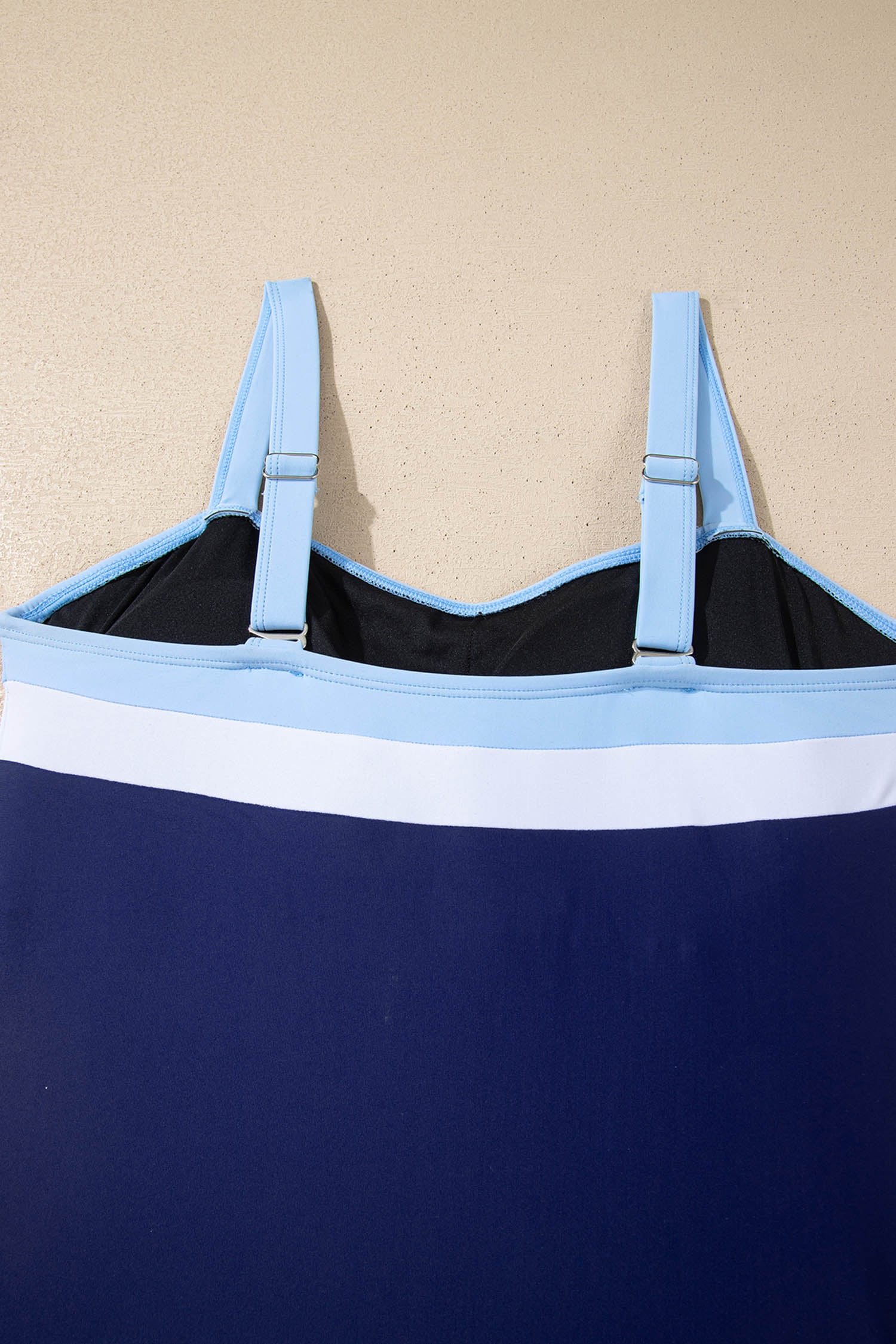 Navy Blue Color Block Detail Adjustable Straps One Piece Swimsuit