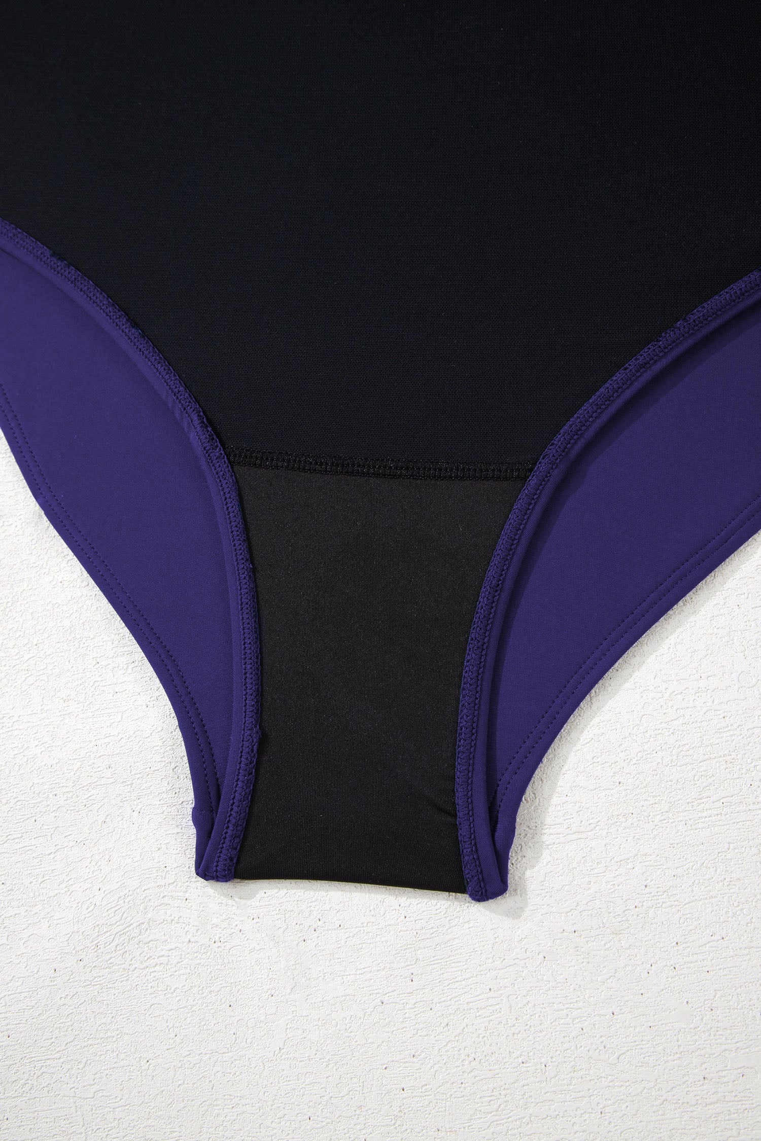 Navy Blue Contrast Trim Lace-up Back One Piece Swimsuit