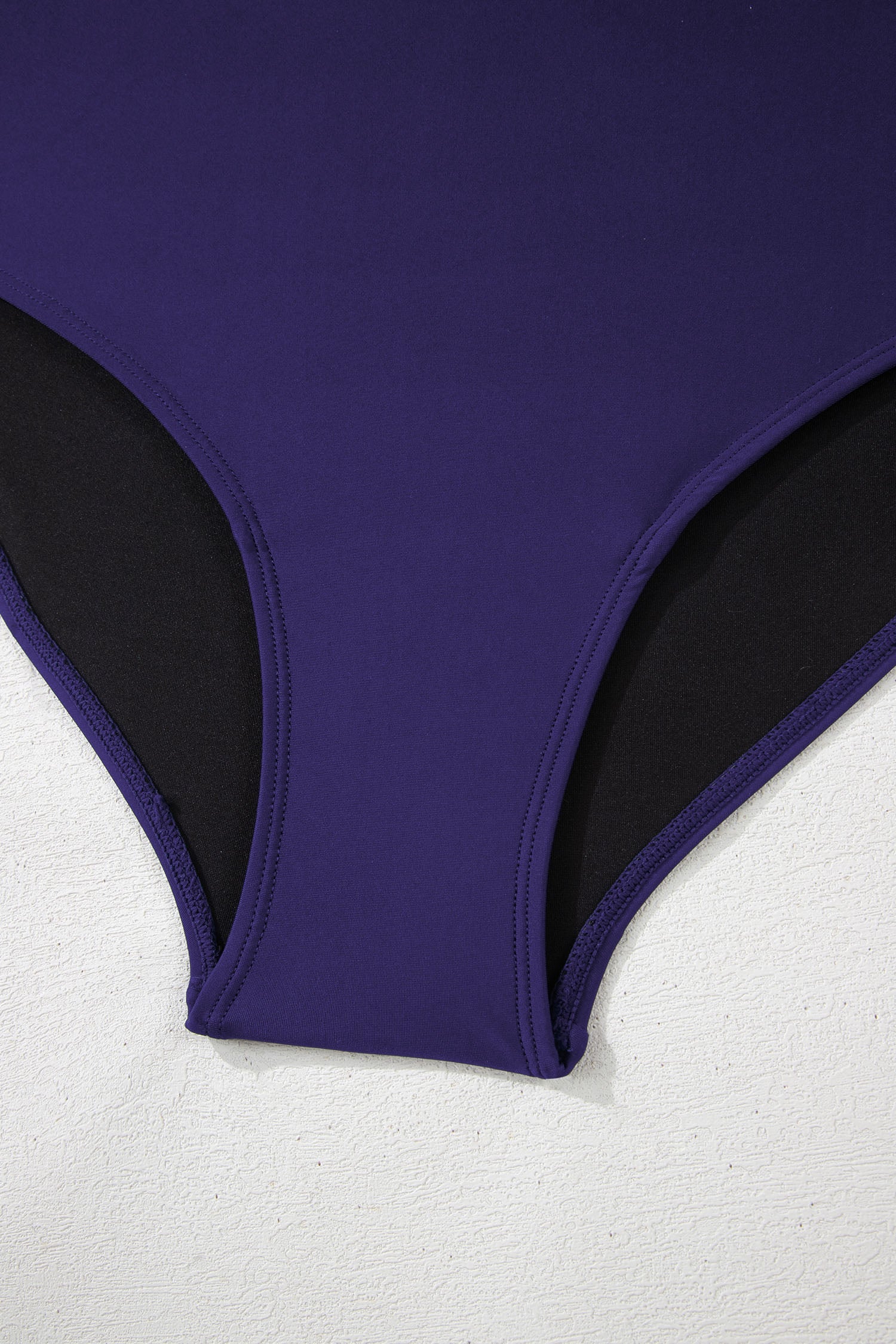 Navy Blue Contrast Trim Lace-up Back One Piece Swimsuit
