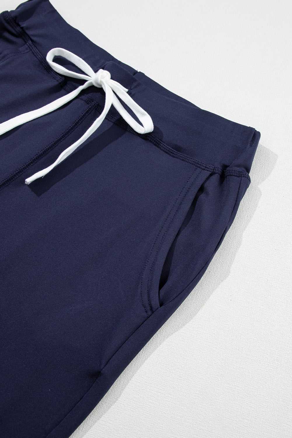 Navy Blue Drawstring Elastic Waistband Pocketed Joggers