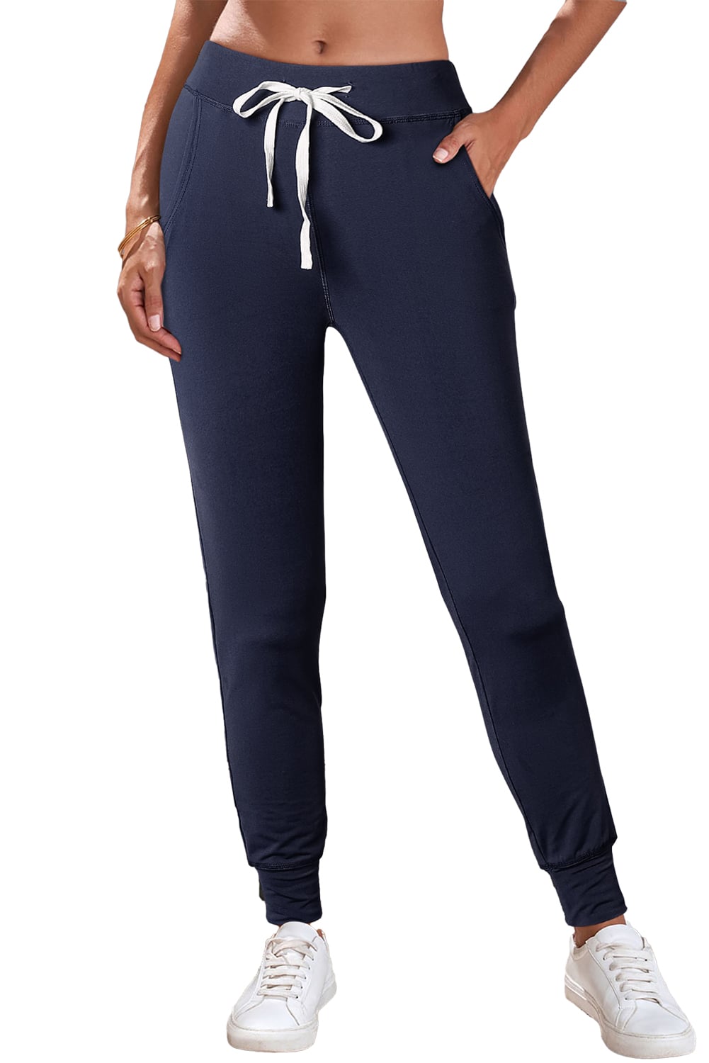 Navy Blue Drawstring Elastic Waistband Pocketed Joggers