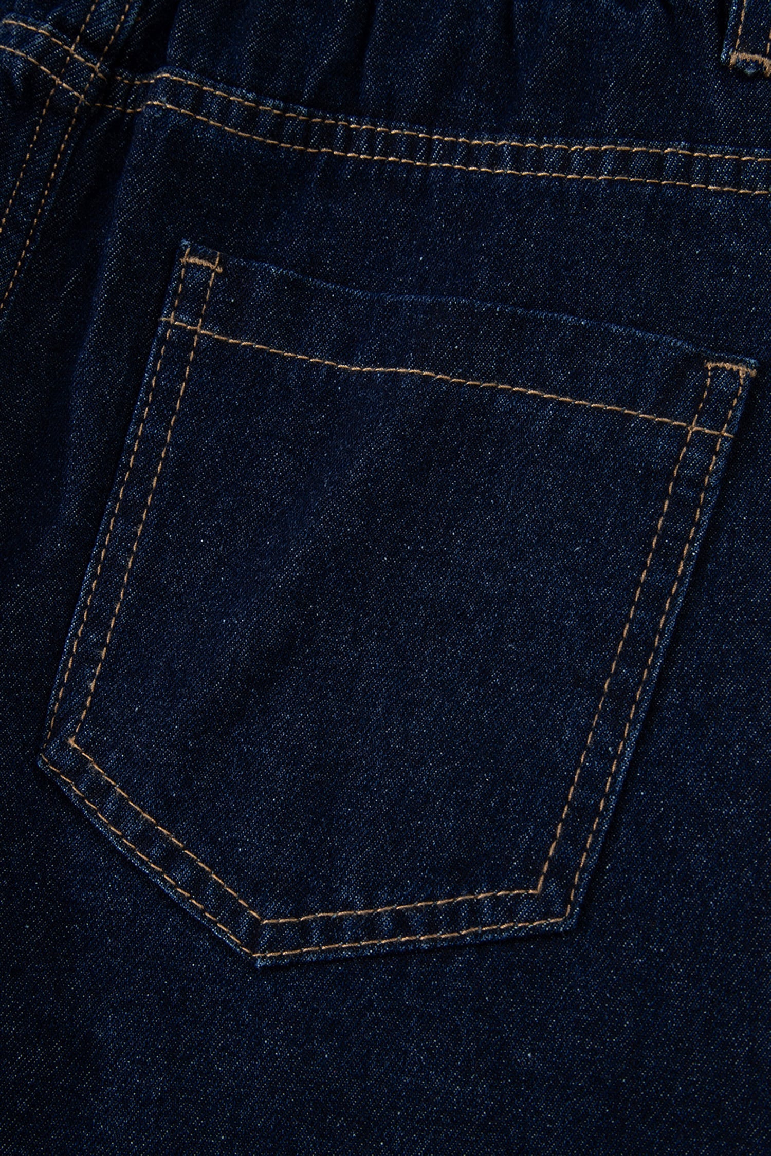 Navy Blue Embroidered Scalloped Trim Relaxed Denim Shorts