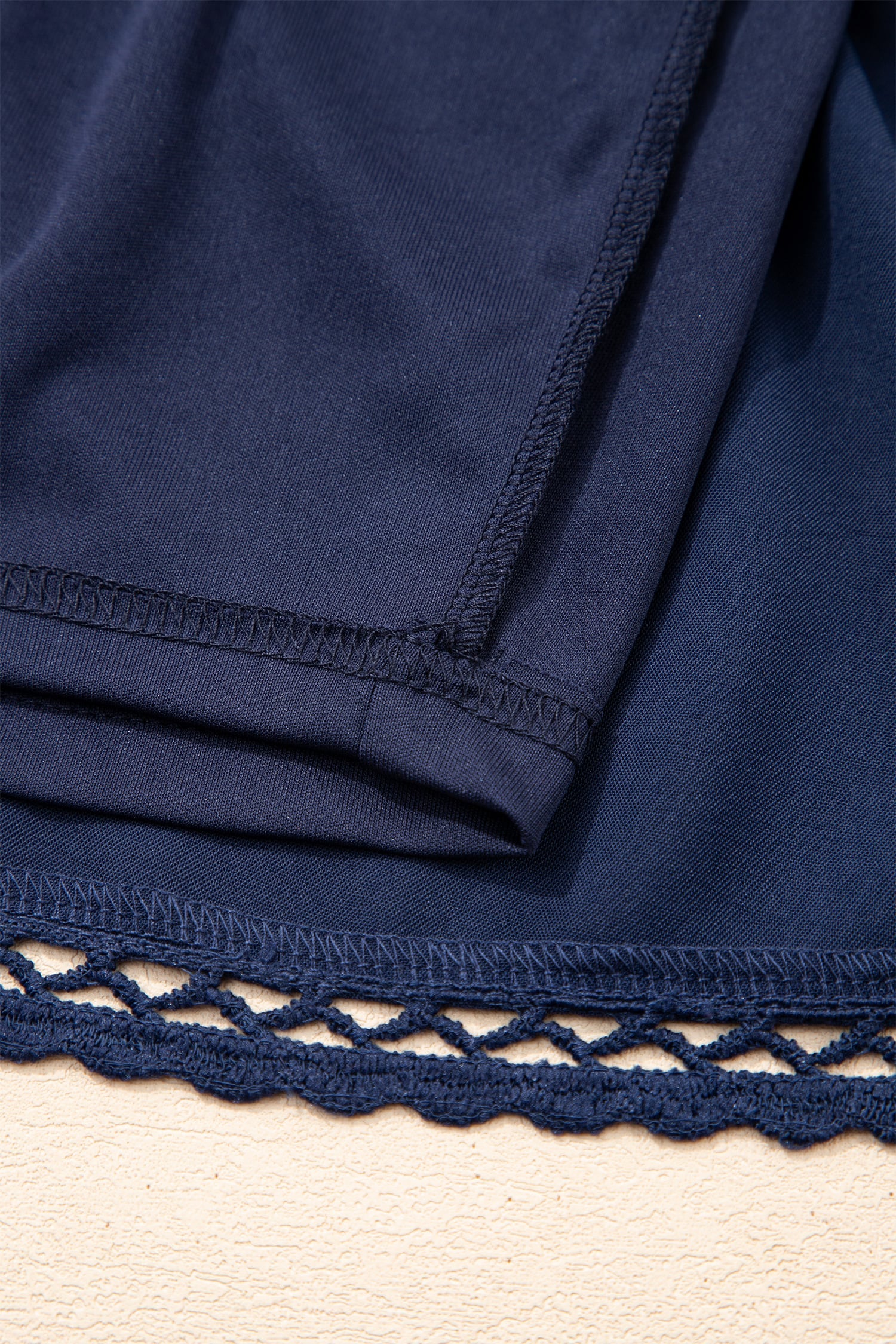 Navy Blue Plus Size Frilled Elastic Waist Lace Trim Boho Ruffled Shorts