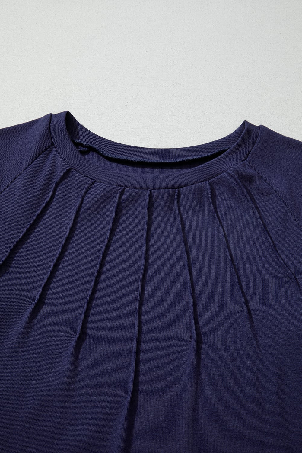 Navy Blue Solid Color Seam Detail Raglan Long Sleeve Top