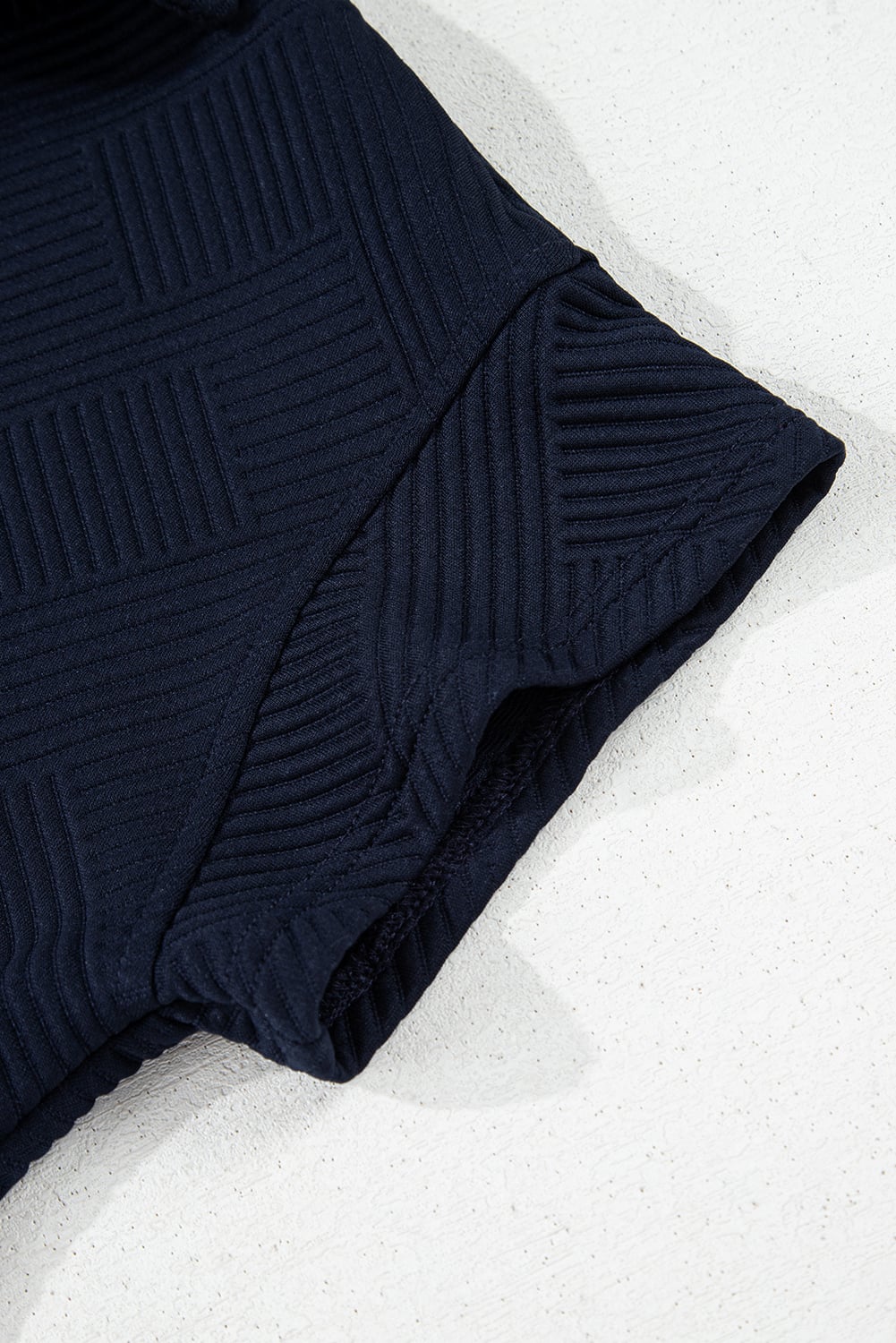 Navy Blue Stylish Textured Loose Fit T Shirt and Drawstring Pants Set