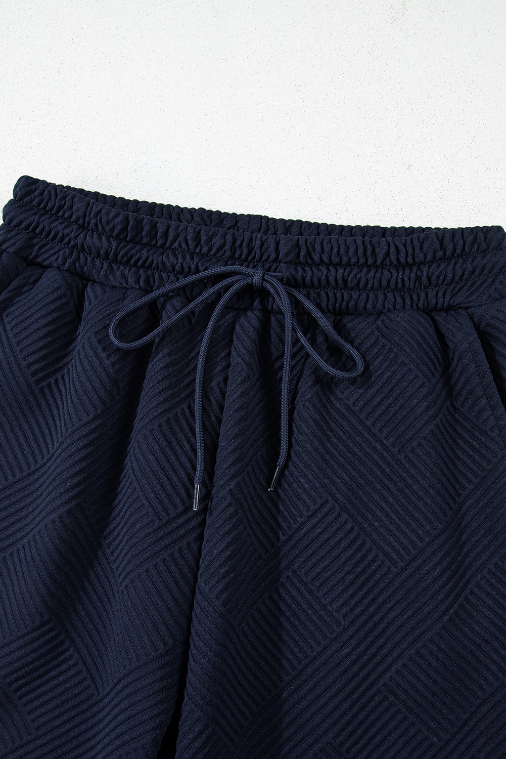 Navy Blue Stylish Textured Loose Fit T Shirt and Drawstring Pants Set