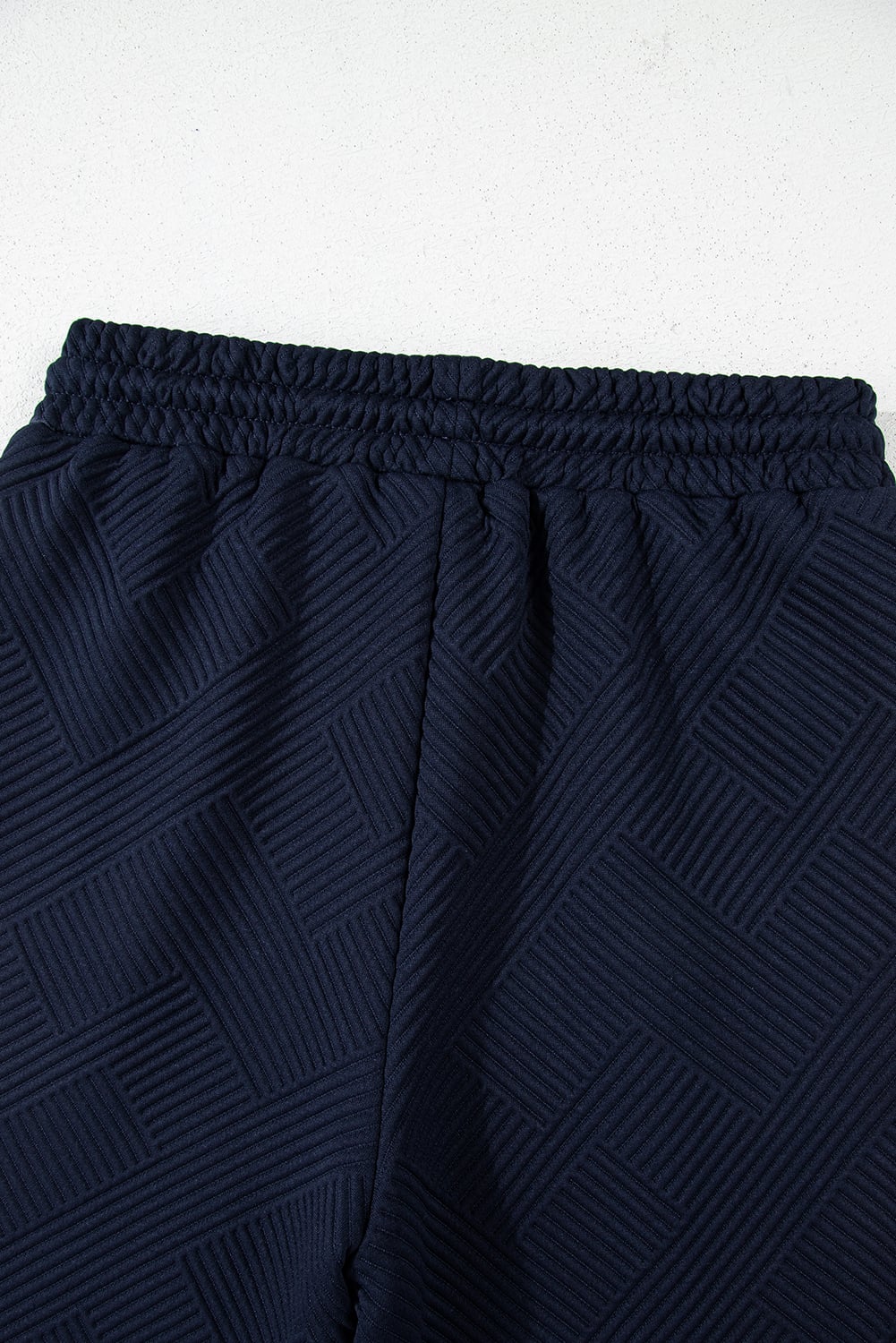 Navy Blue Stylish Textured Loose Fit T Shirt and Drawstring Pants Set