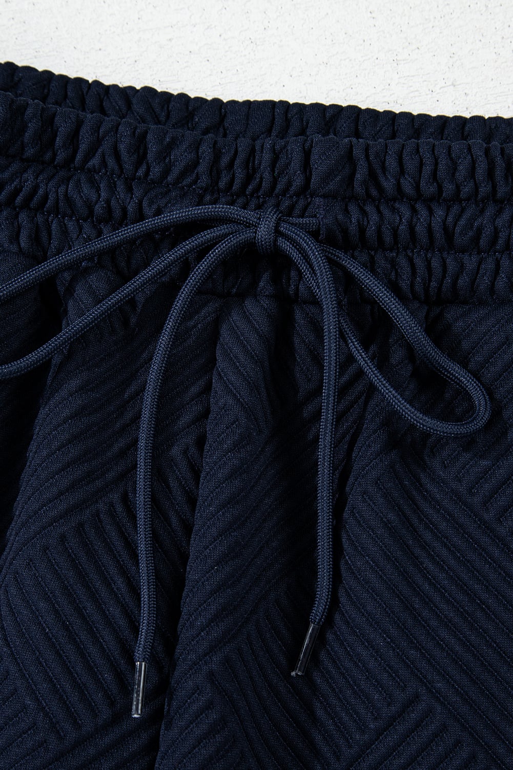 Navy Blue Stylish Textured Loose Fit T Shirt and Drawstring Pants Set