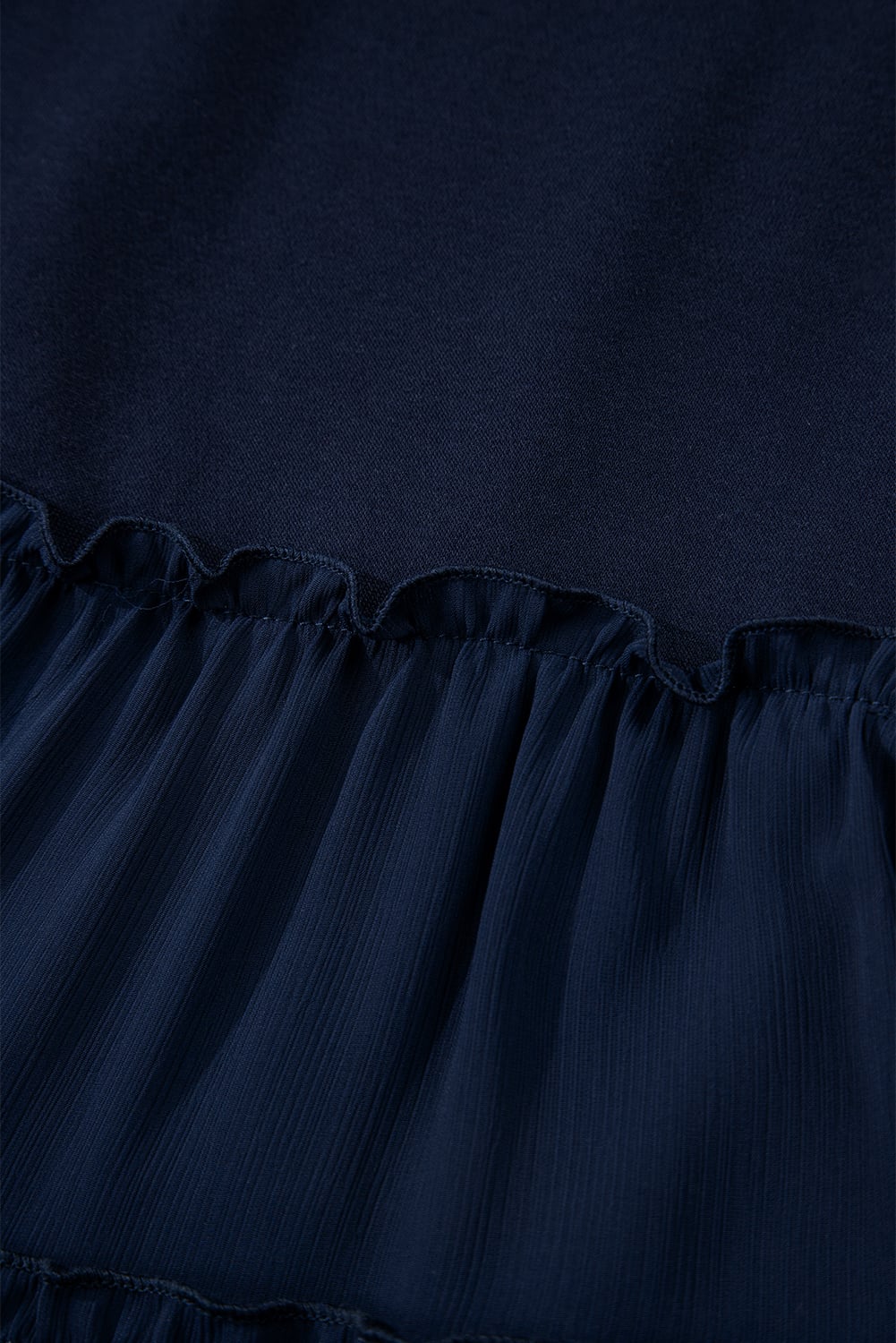 Navy Blue Tiered Ruffle Ribbed Crew Neck Pullover Plus Size Top
