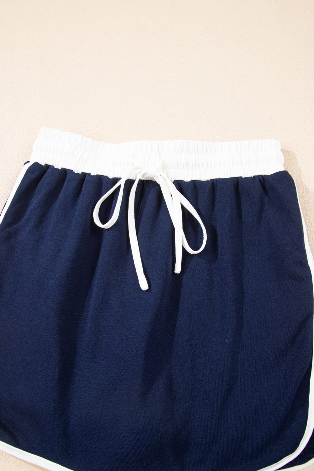 Navy Blue Varsity Stripe Detail Drop Shoulder Pullover Mini Skort Set