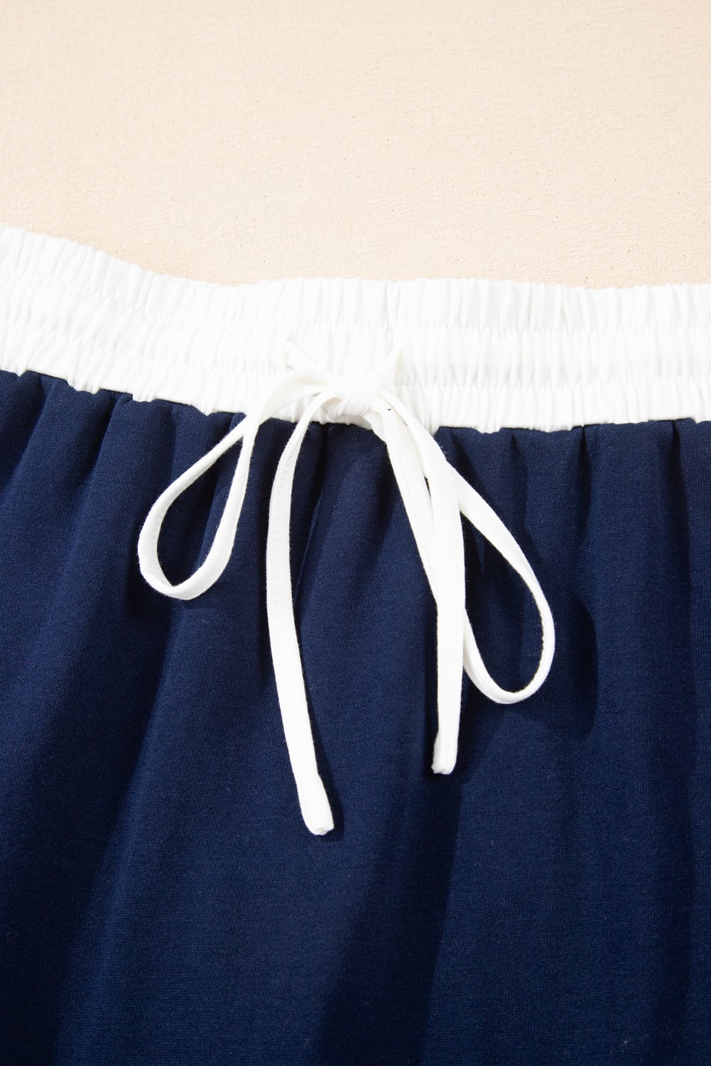 Navy Blue Varsity Stripe Detail Drop Shoulder Pullover Mini Skort Set