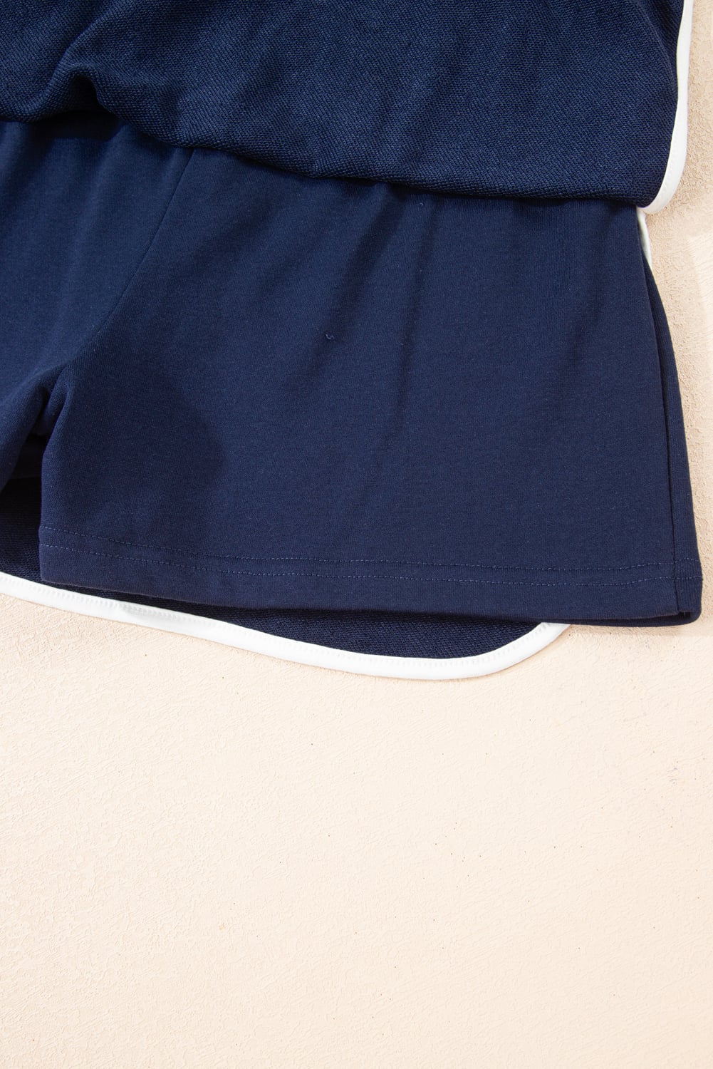 Navy Blue Varsity Stripe Detail Drop Shoulder Pullover Mini Skort Set