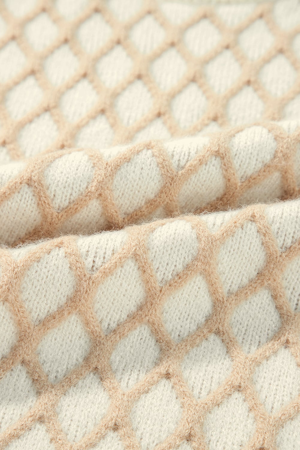 Oatmeal Diamond Knit Drop Shoulder Loose Sweater