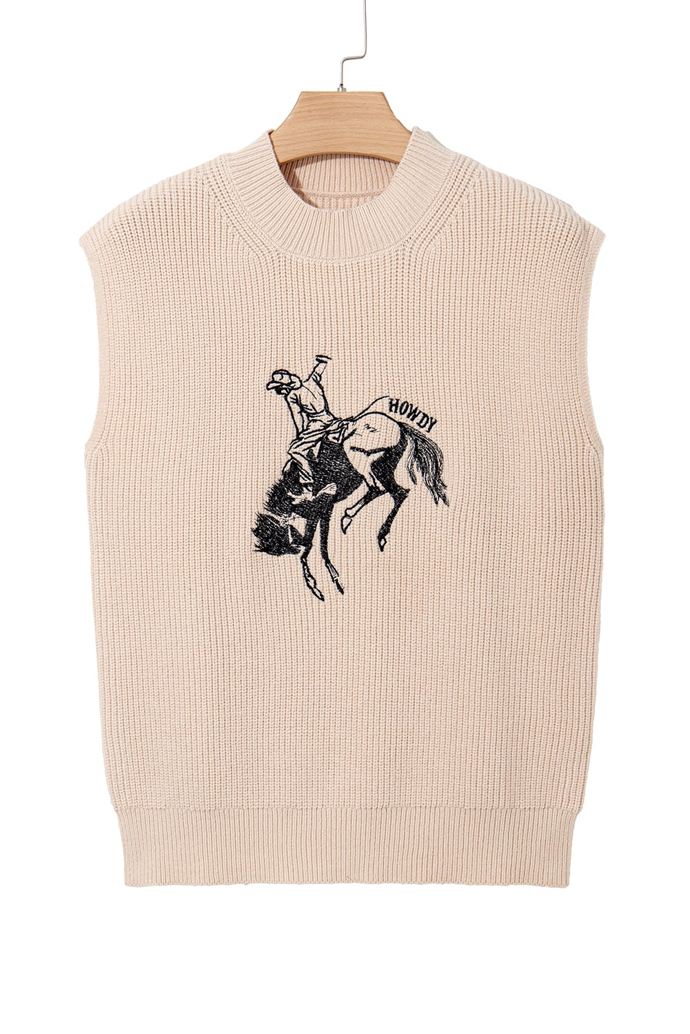 Oatmeal HOWDY Rodeo Cowboy Graphic High Neck Short Sleeve Sweater