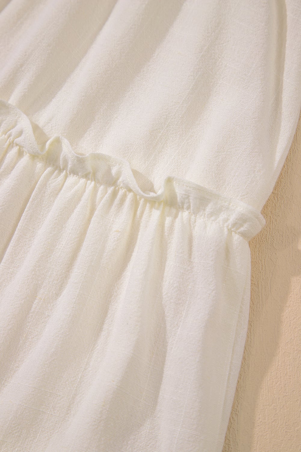 Oatmeal Solid Color Tied Straps Ruffle Tiered Mini Dress