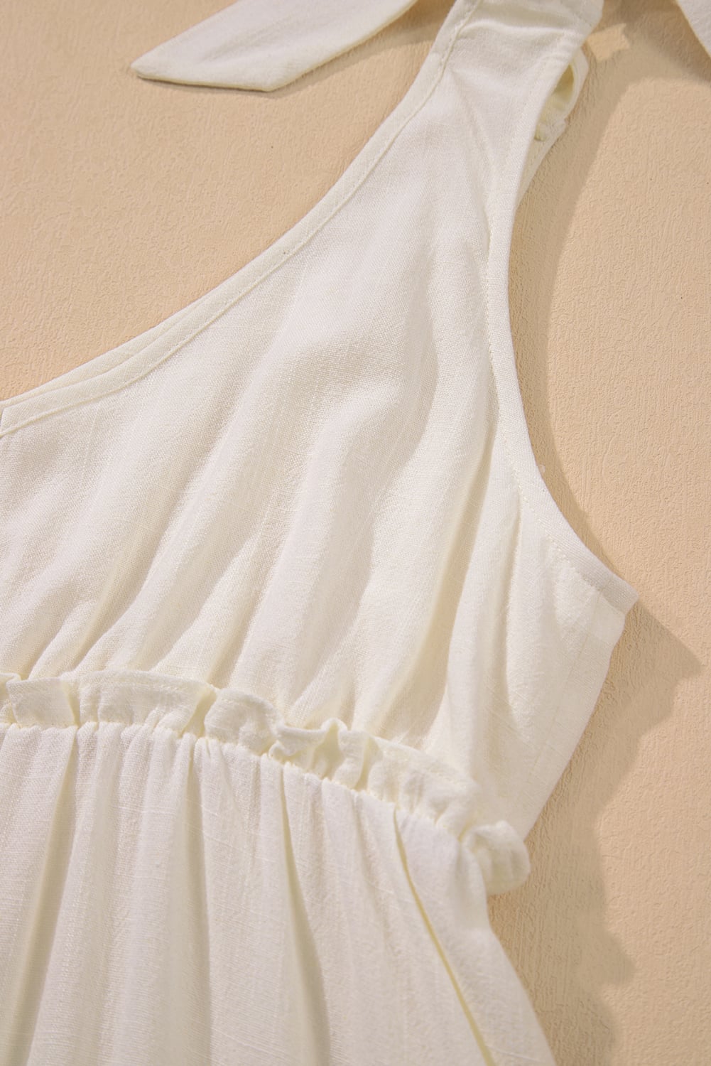 Oatmeal Solid Color Tied Straps Ruffle Tiered Mini Dress