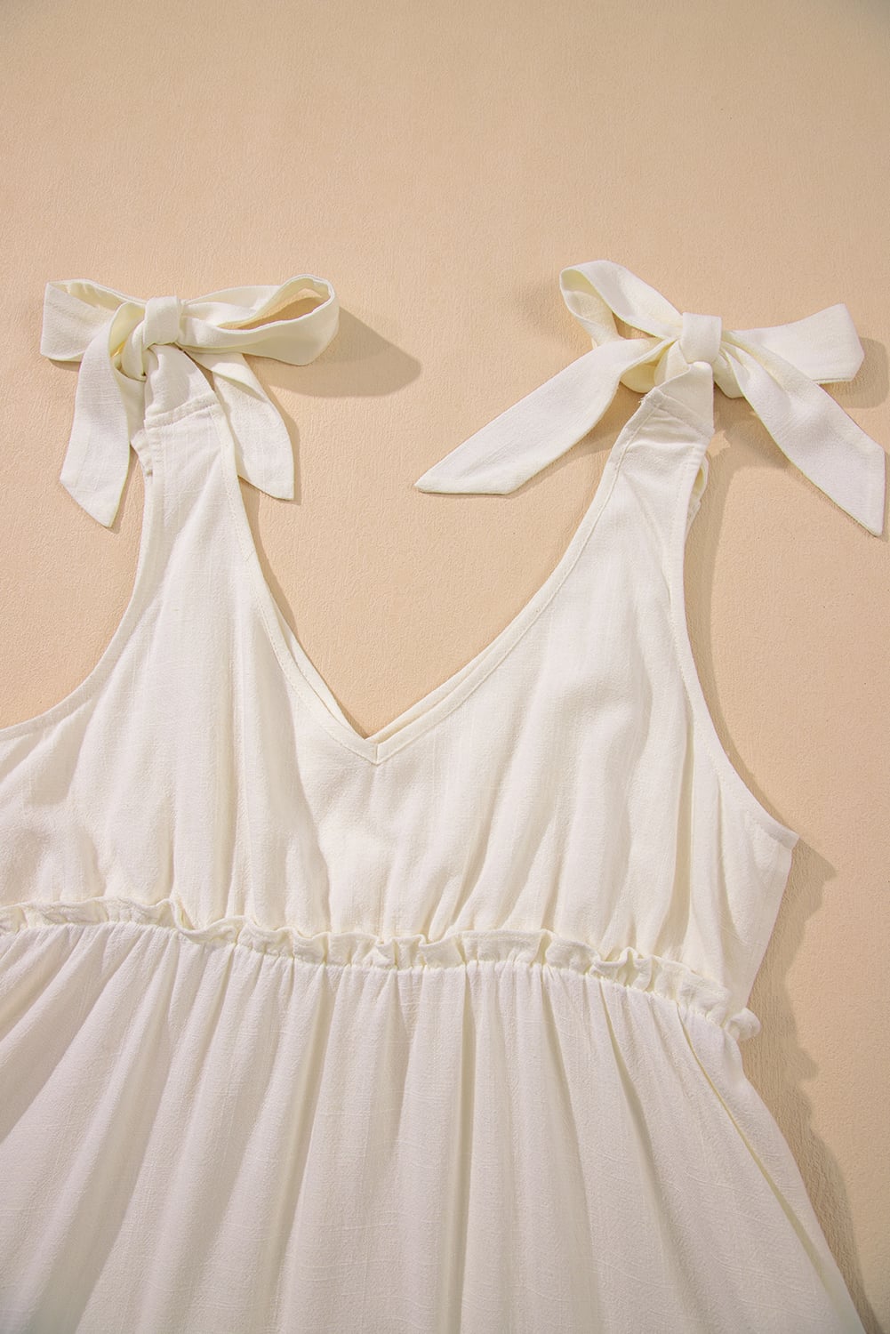 Oatmeal Solid Color Tied Straps Ruffle Tiered Mini Dress