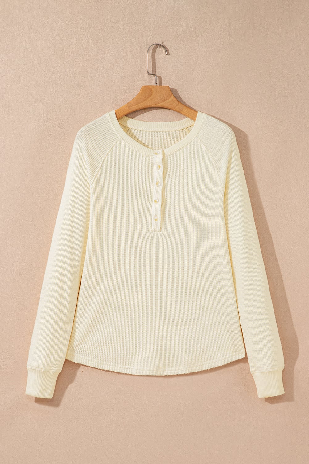 Oatmeal Textured Knit Half Buttons Henley Top