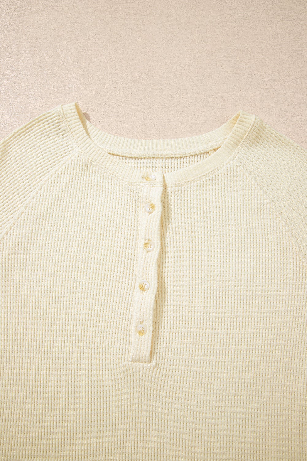 Oatmeal Textured Knit Half Buttons Henley Top