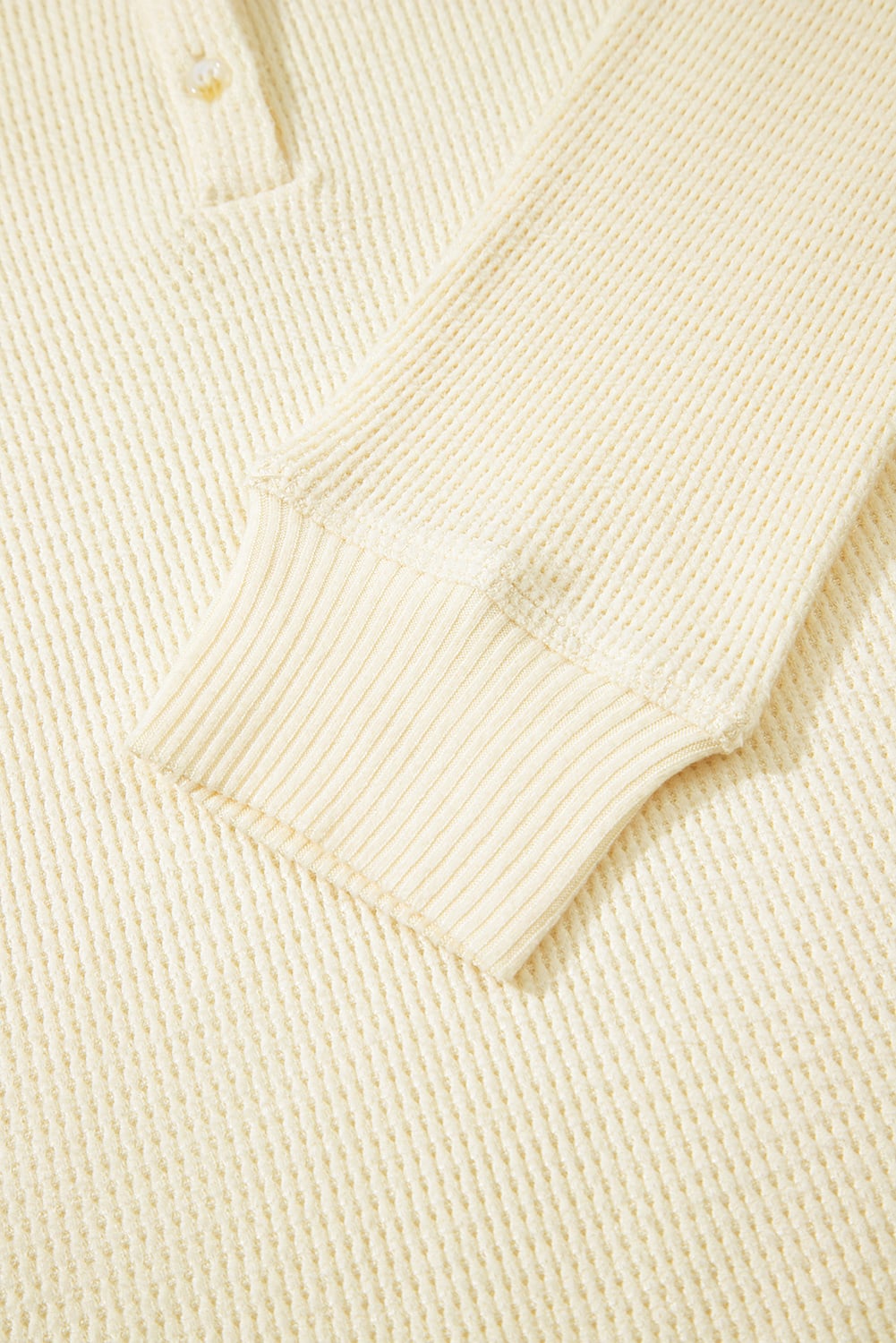 Oatmeal Textured Knit Half Buttons Henley Top