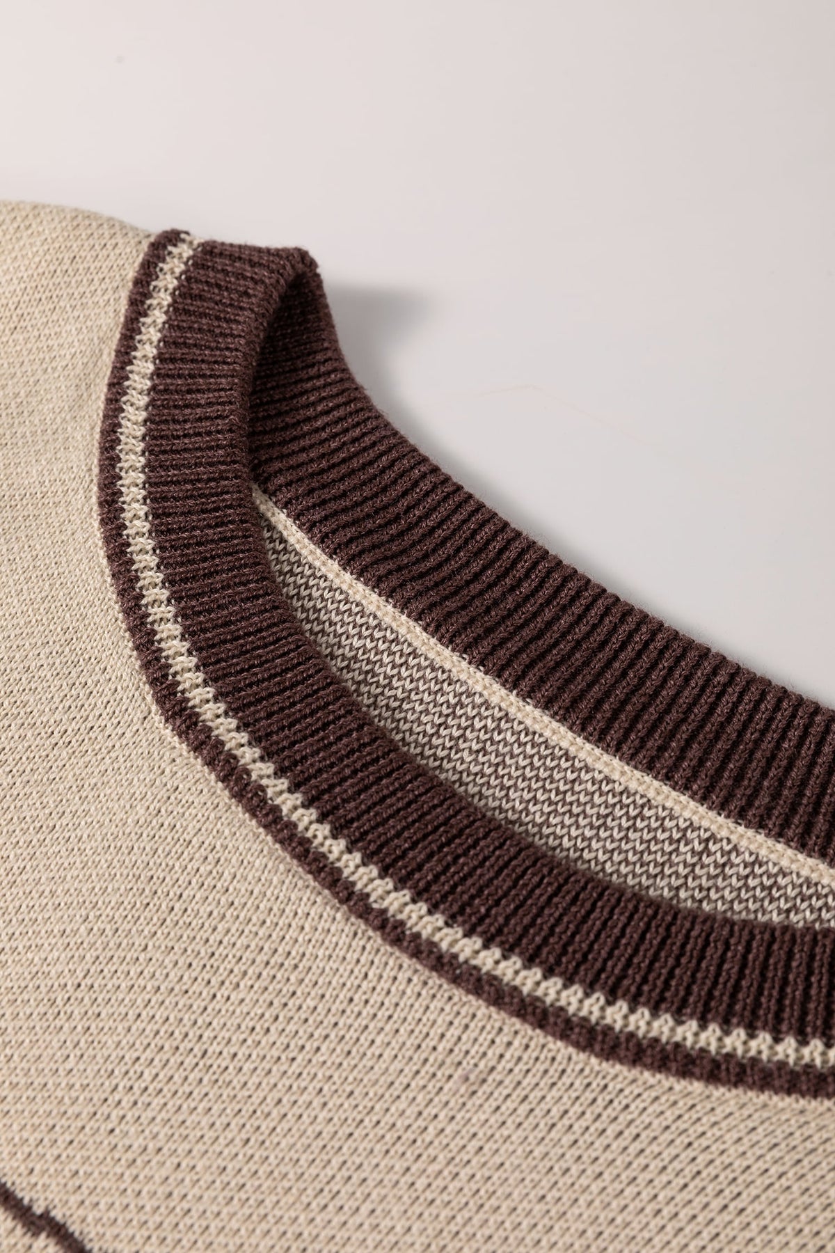 Oatmeal Western Print Color Block Ribbed Trim Crew Neck Shift Sweater