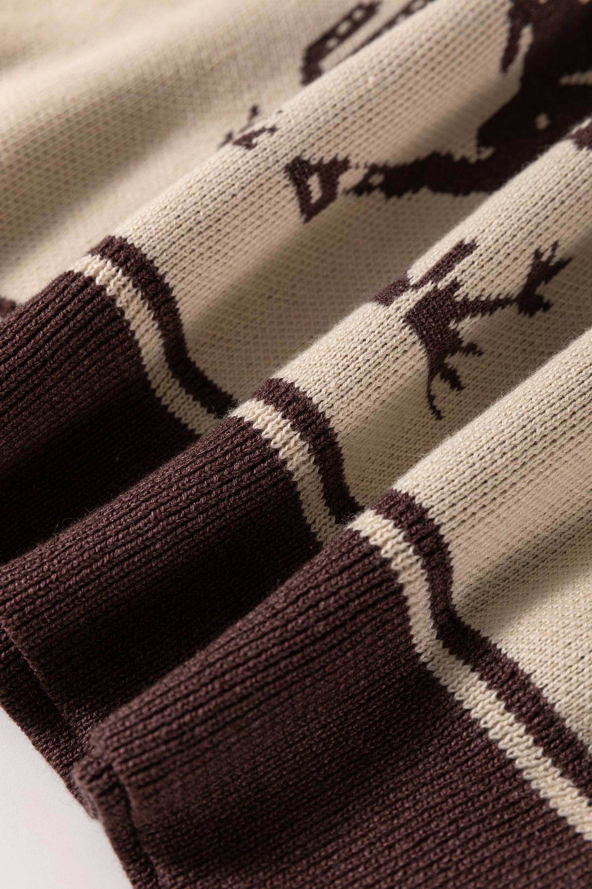 Oatmeal Western Print Color Block Ribbed Trim Crew Neck Shift Sweater