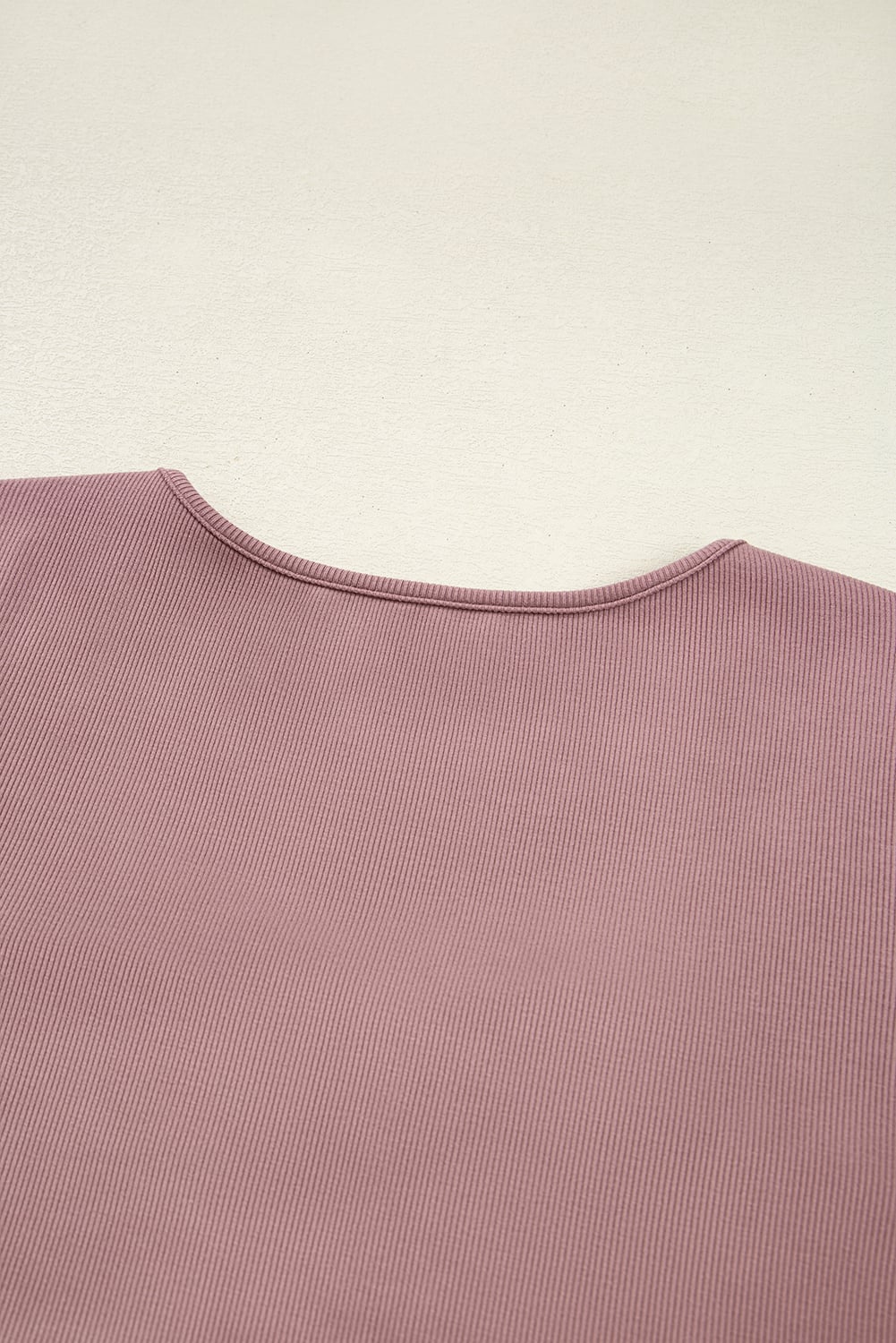 Old Rose Gathered Bust Square Neck Ribbed Fit Long Sleeve Top