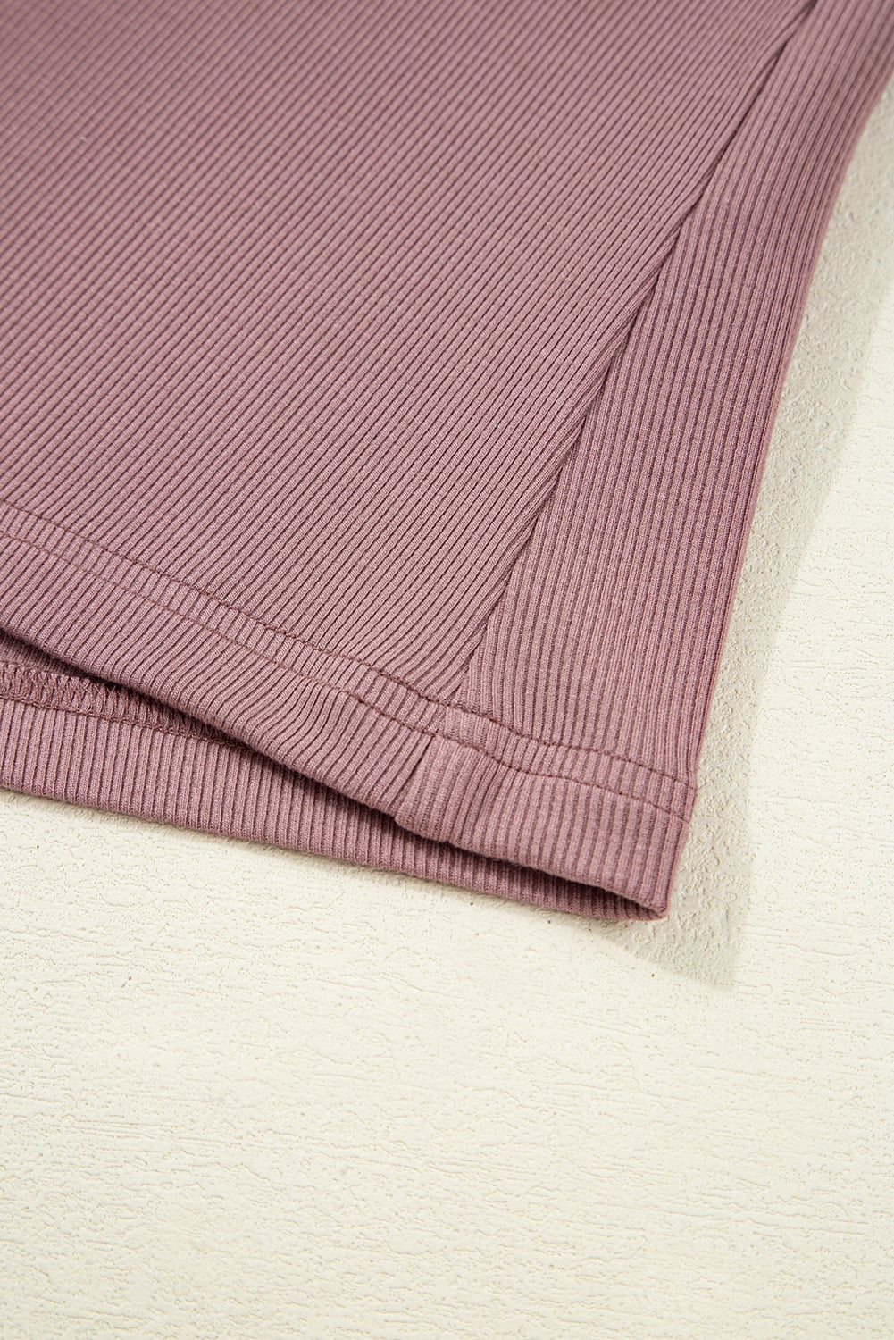 Old Rose Gathered Bust Square Neck Ribbed Fit Long Sleeve Top