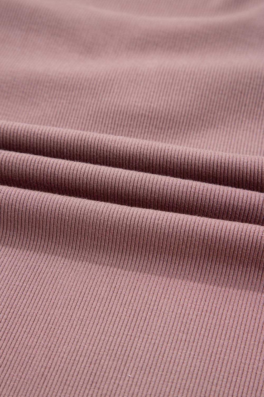 Old Rose Gathered Bust Square Neck Ribbed Fit Long Sleeve Top