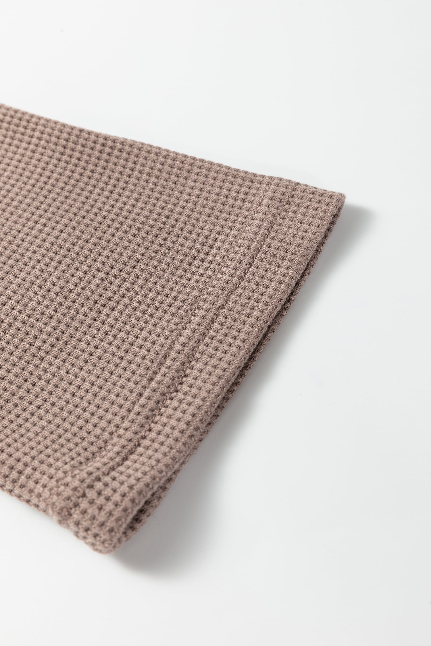 Old Rose Solid Color Waffle Knit Asymmetric Neck Long Sleeve Top