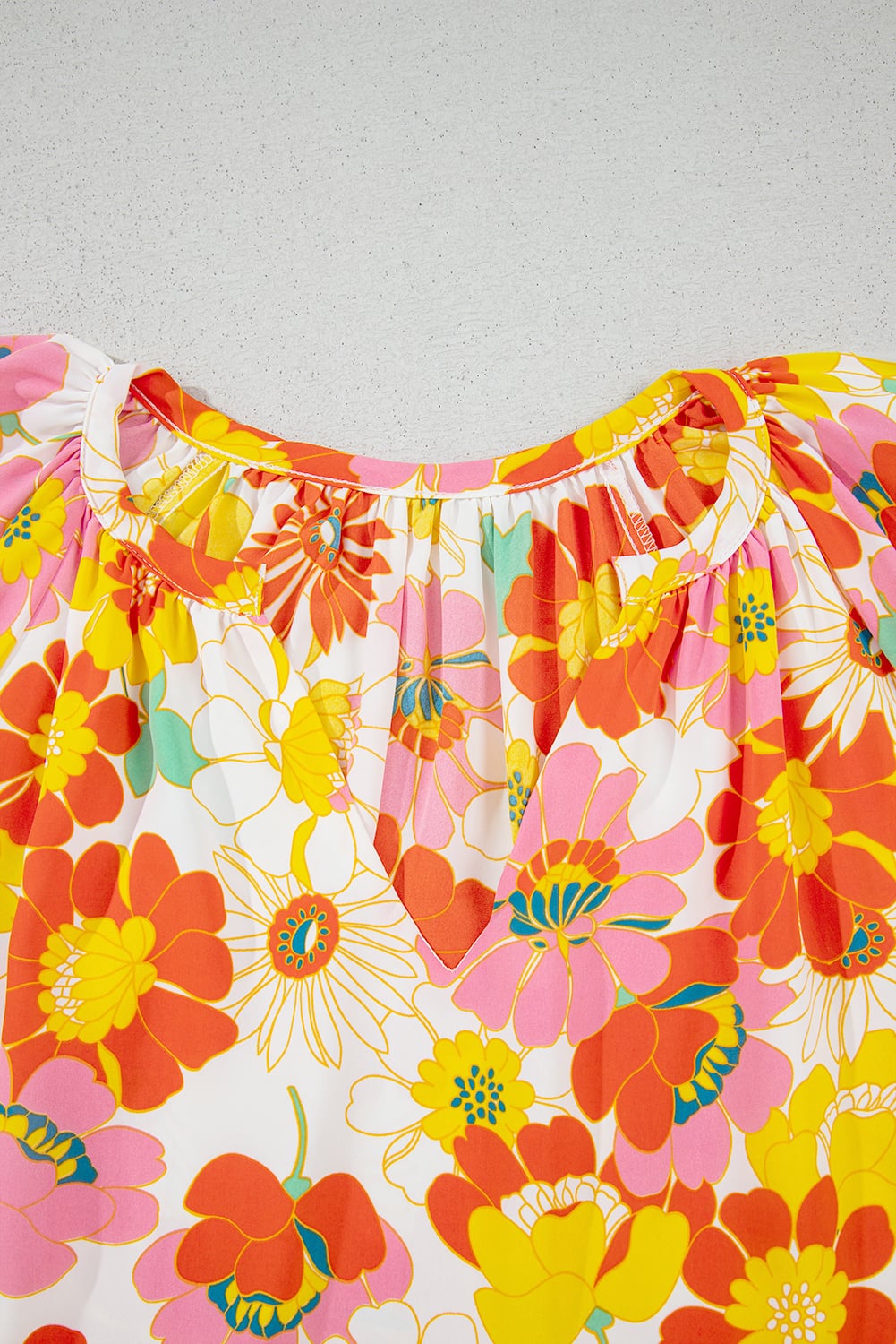 Orange Abstract Print V Neck Half Sleeve Blouse