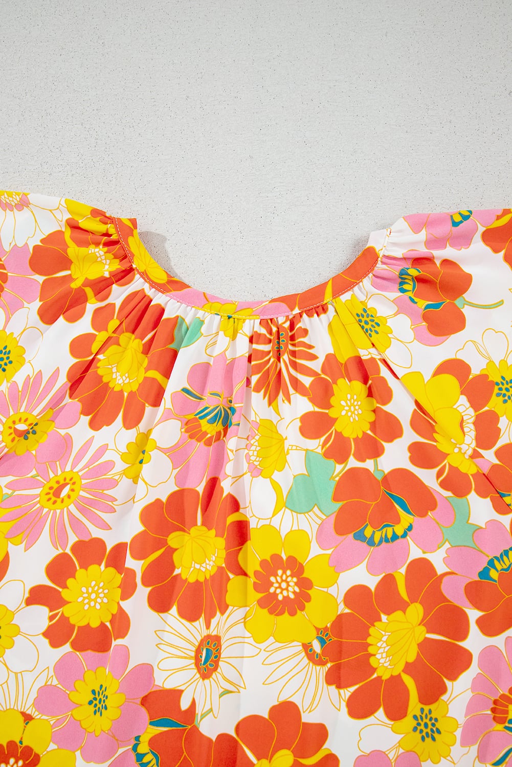 Orange Abstract Print V Neck Half Sleeve Blouse
