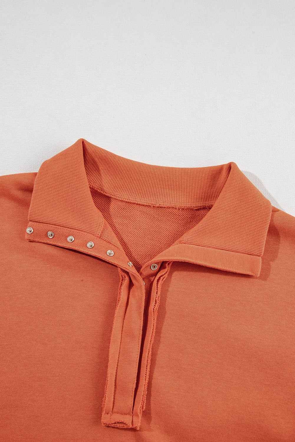 Orange Buttoned Collared Raw Detail High Low Baggy Sweatshirt with Slits