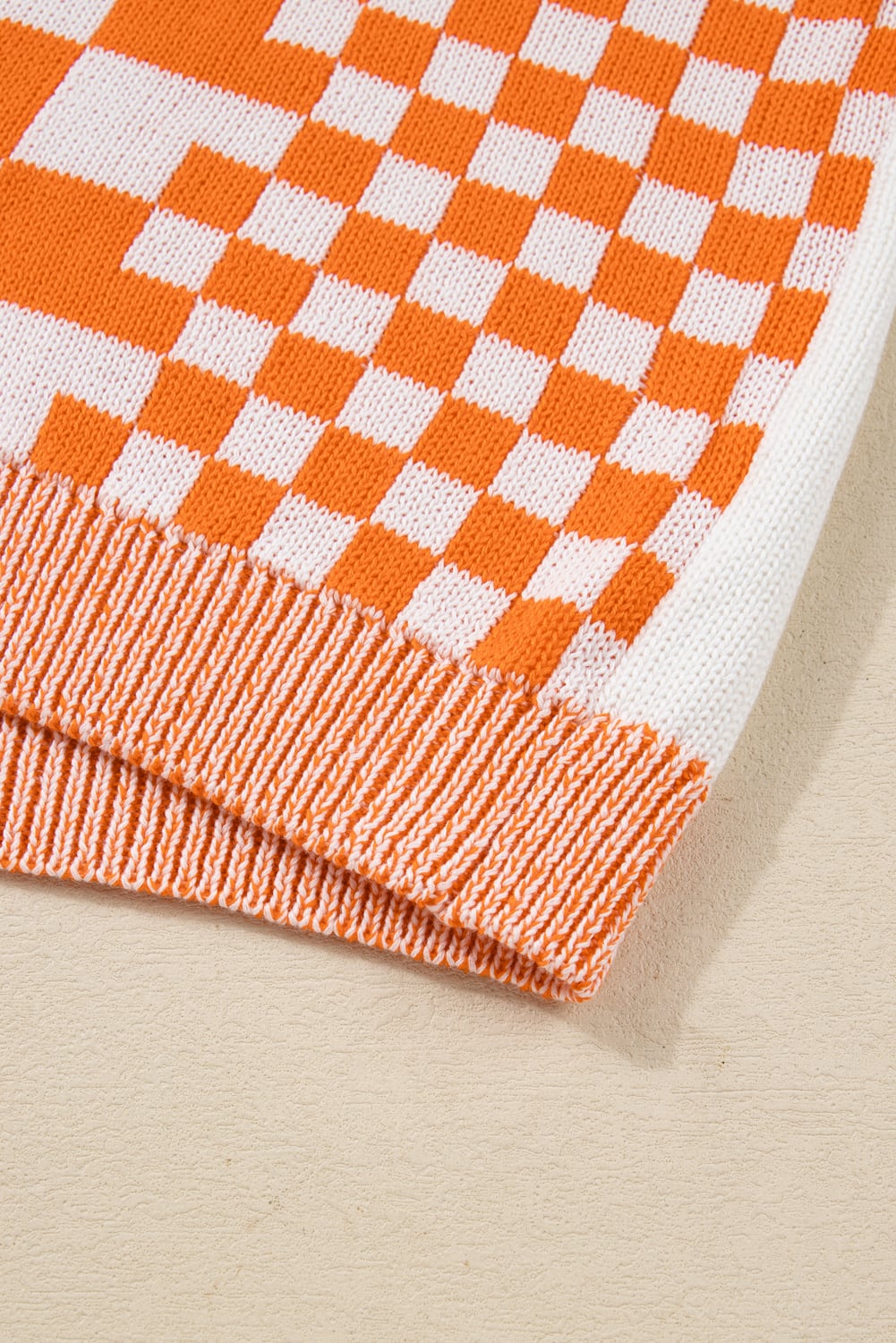 Orange Plus Size Checkered Bubble Sleeve Drop Shoulder Open Cardigan