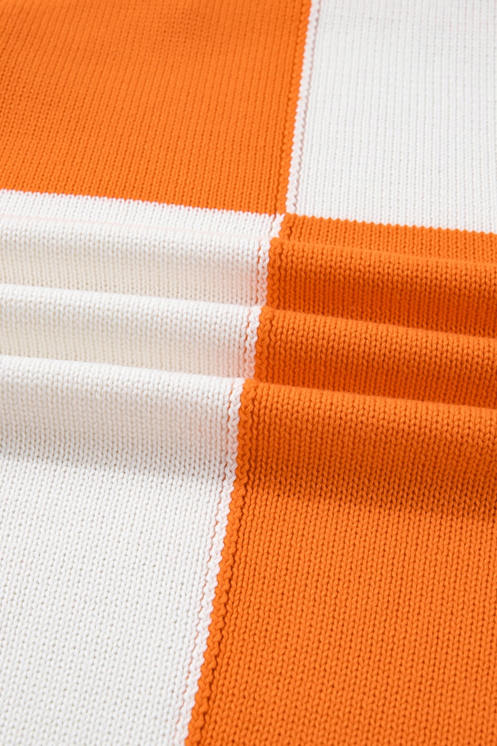 Orange Plus Size Checkered Bubble Sleeve Drop Shoulder Open Cardigan