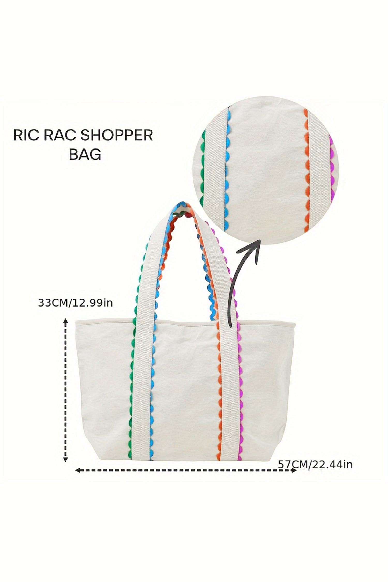 Orange Colorful Ricrac Detail Canvas Tote Bag