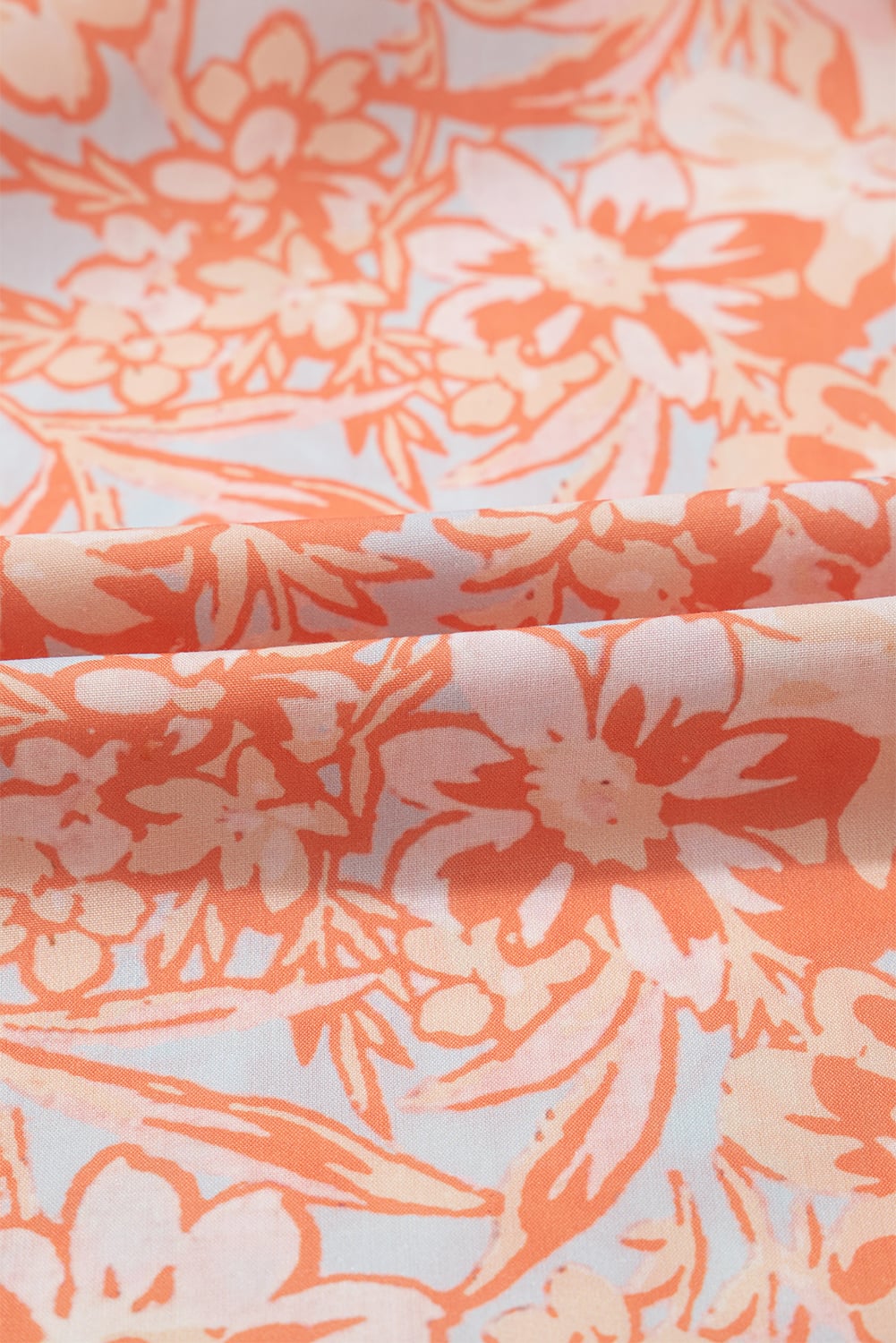 Orange Floral Ruffle Sleeve Split Neck Blouse