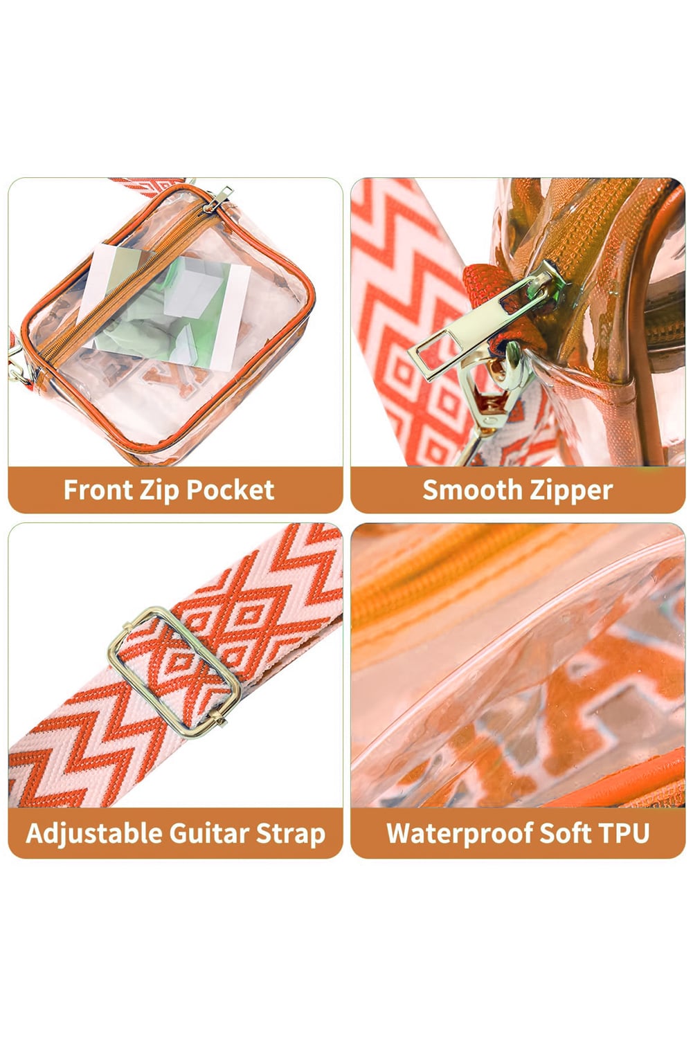Orange Clear PVC GAME DAY Summer Fashion Single Shoulder Bag