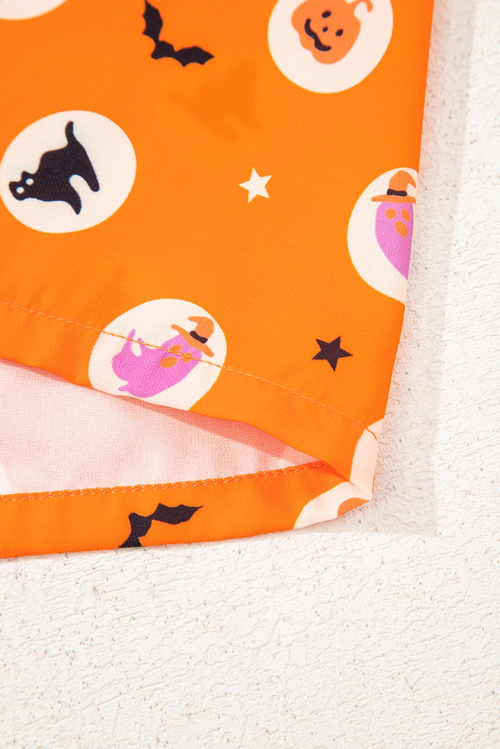 Orange Halloween Print Lapel Shirt Long 2pcs Pajama Set