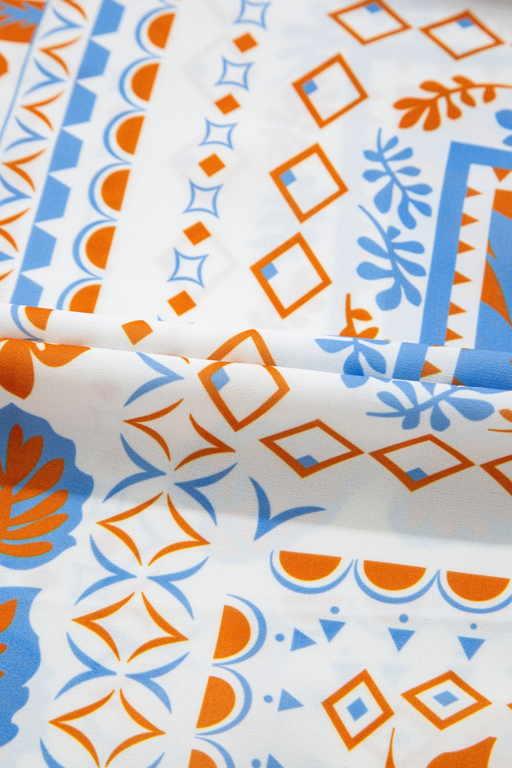 Orange Multi Printed Ricrac Trim Spaghetti Straps Maxi Dress
