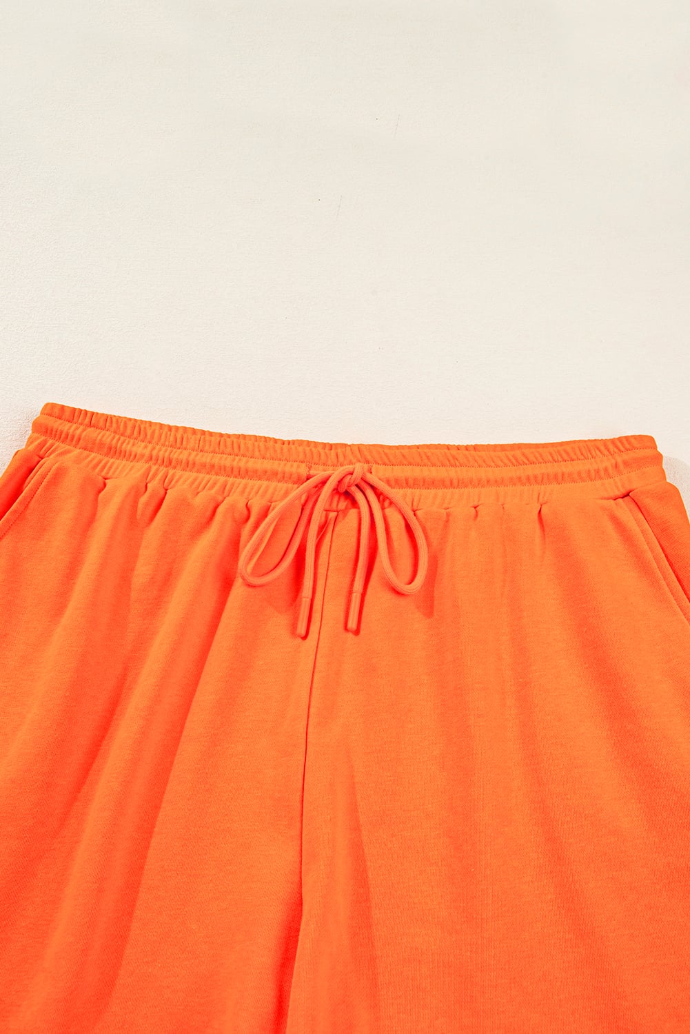 Orange Plus Size Varsity Striped Drop Shoulder Pullover Drawstring Elastic Waistband Short Set
