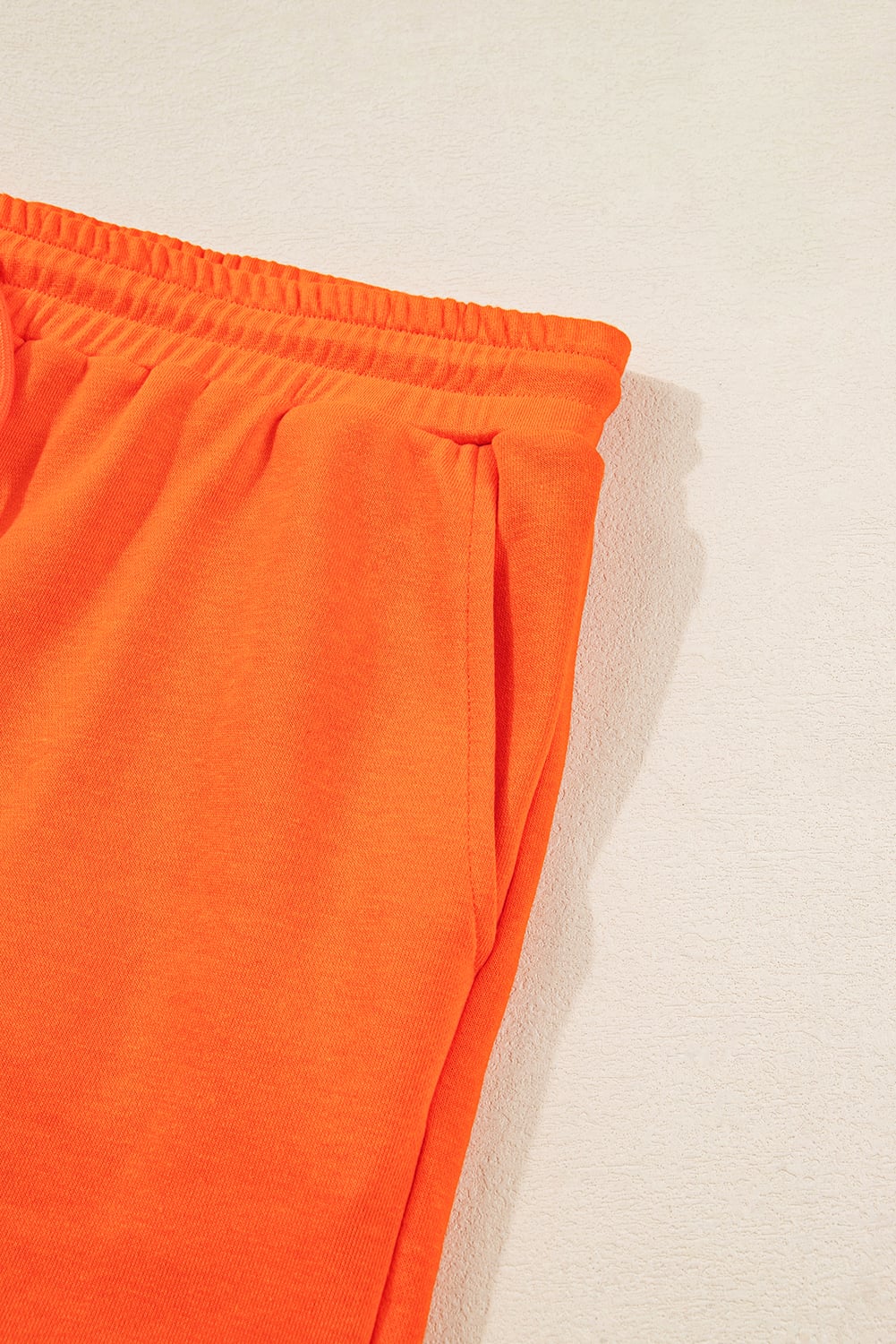 Orange Plus Size Varsity Striped Drop Shoulder Pullover Drawstring Elastic Waistband Short Set