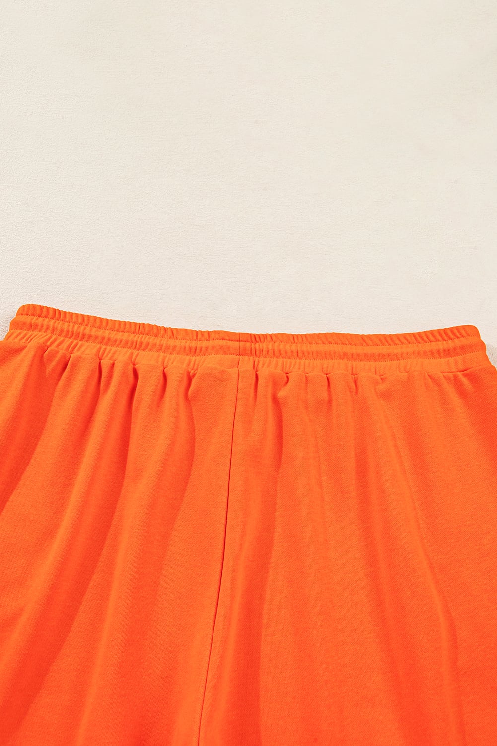Orange Plus Size Varsity Striped Drop Shoulder Pullover Drawstring Elastic Waistband Short Set